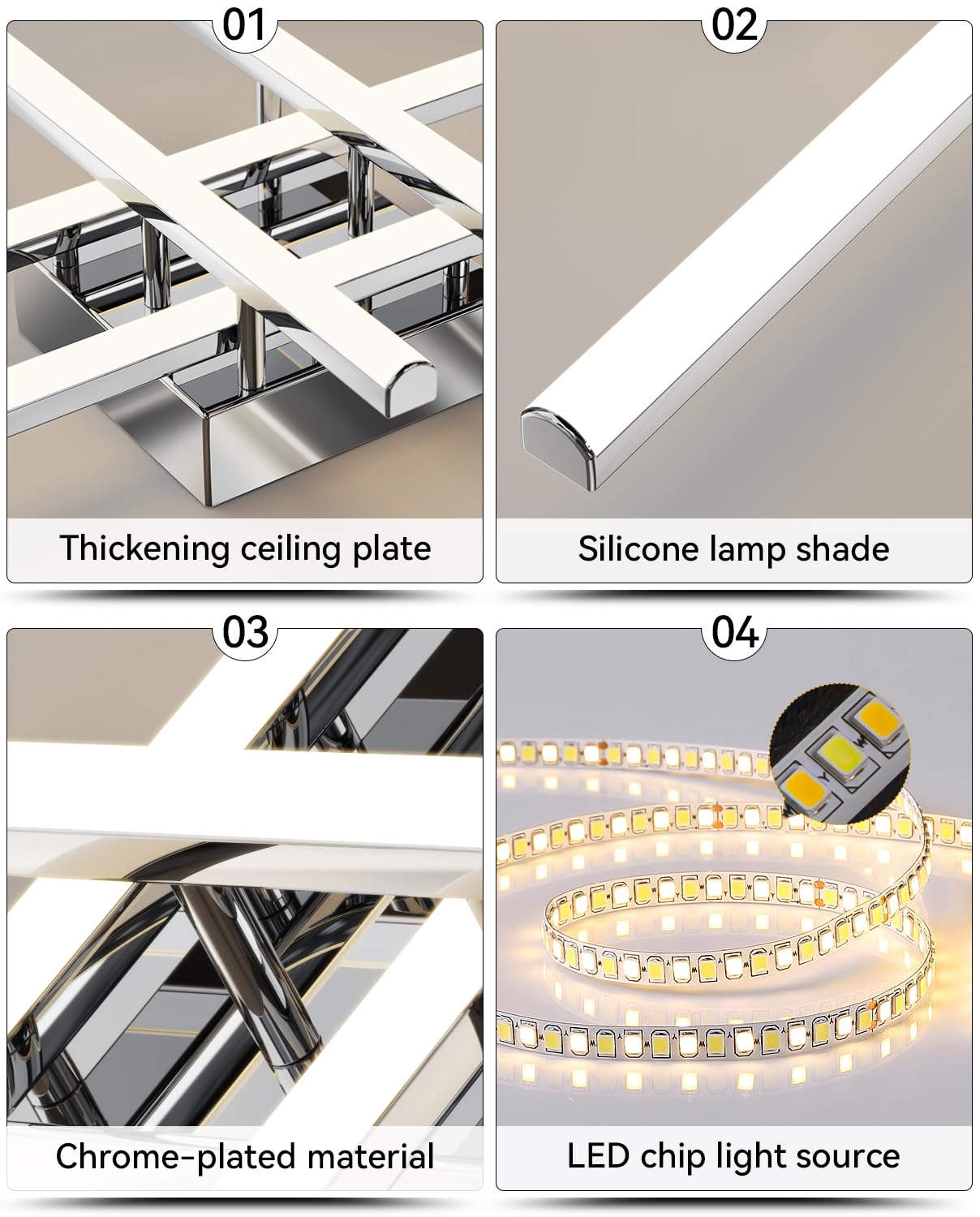 JFHTNFJ 24in Modern LED Ceiling Light, 40W Dimmable with Remote Control Semi Flush Mount Ceiling Light Fixture, Chrome LED Ceiling Lamp for Bedroom Kitchen Living Room