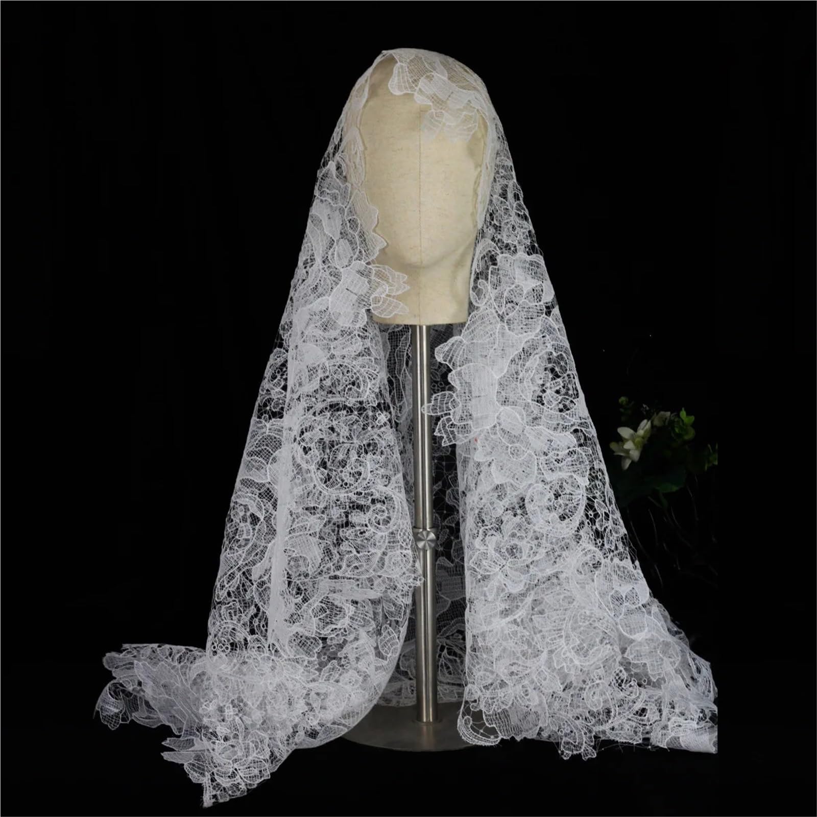 Brautschleier Brautschleier, Hochzeit, Haarschmuck, Damen-Haarschmuck, Verlobung, Kopfschmuck, Spitzenkante, elfenbeinfarbene Farbe, langer Schleier, Abschlussballkleid(1.8m)