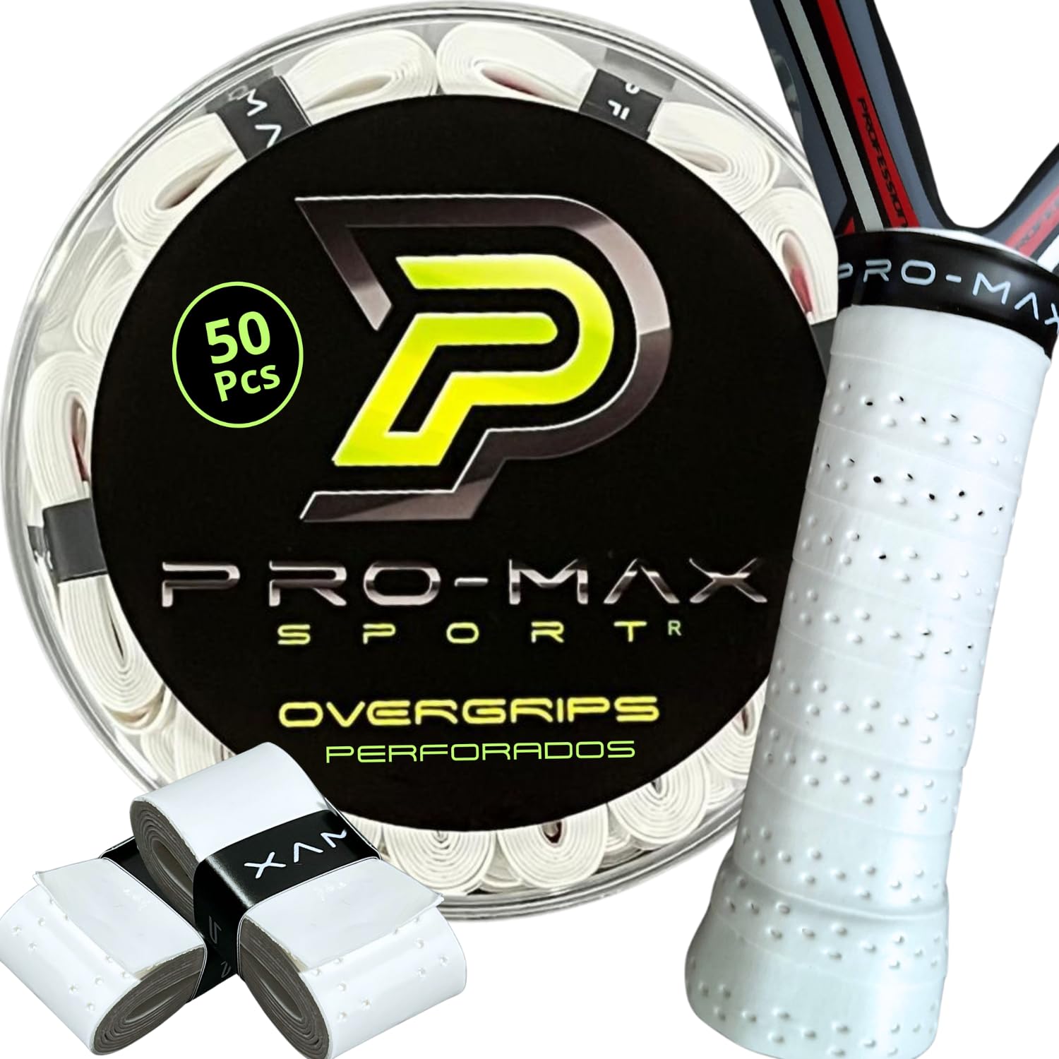 PRO-MAX SPORT Overgrips Padel Extra Adherente Perforados Blanco Pack 4/6/10/25/50 Alta Absorción Sudor Cinta Agarre Antideslizante Grip Padel Pro Sobregrip Raqueta Durabilidad Accesorios Padel — view 10