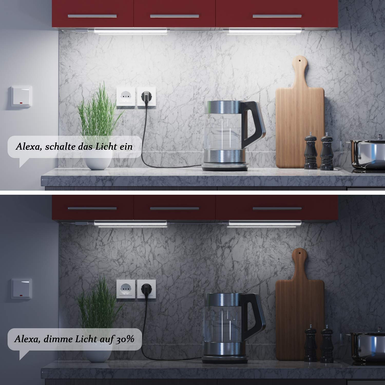 ledscom.de Smarte LED Unterbau-Leuchte SIRIS weiß matt, WLAN-Controller, flach, Smart-Home, Alexa-fähig, je 30cm, je 370lm, weiß, 2er Set