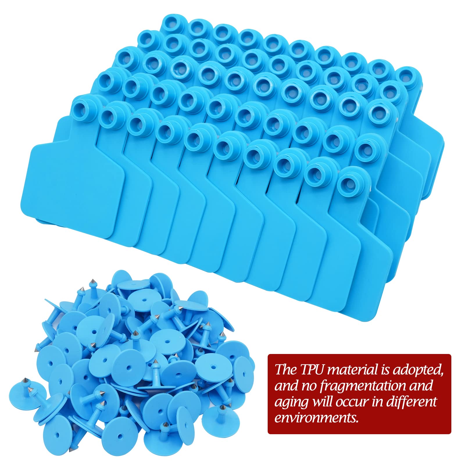 100 etichette auricolari vuote per bestiame 7,9 cm L x 2,6 cm W blu etichette per l'identificazione degli animali in TPU etichette per bestiame strumenti agricoli per mucche maiali pecore