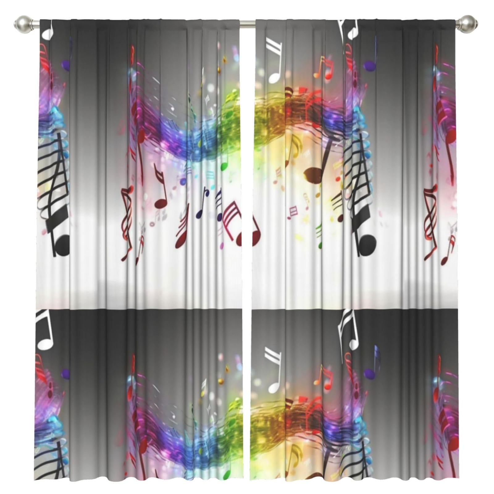 InOmak Jumping Musical Notes Print, 2 Panels Window Curtains 52 x 84 Inch Blackout Curtains for Living Room Bedroom