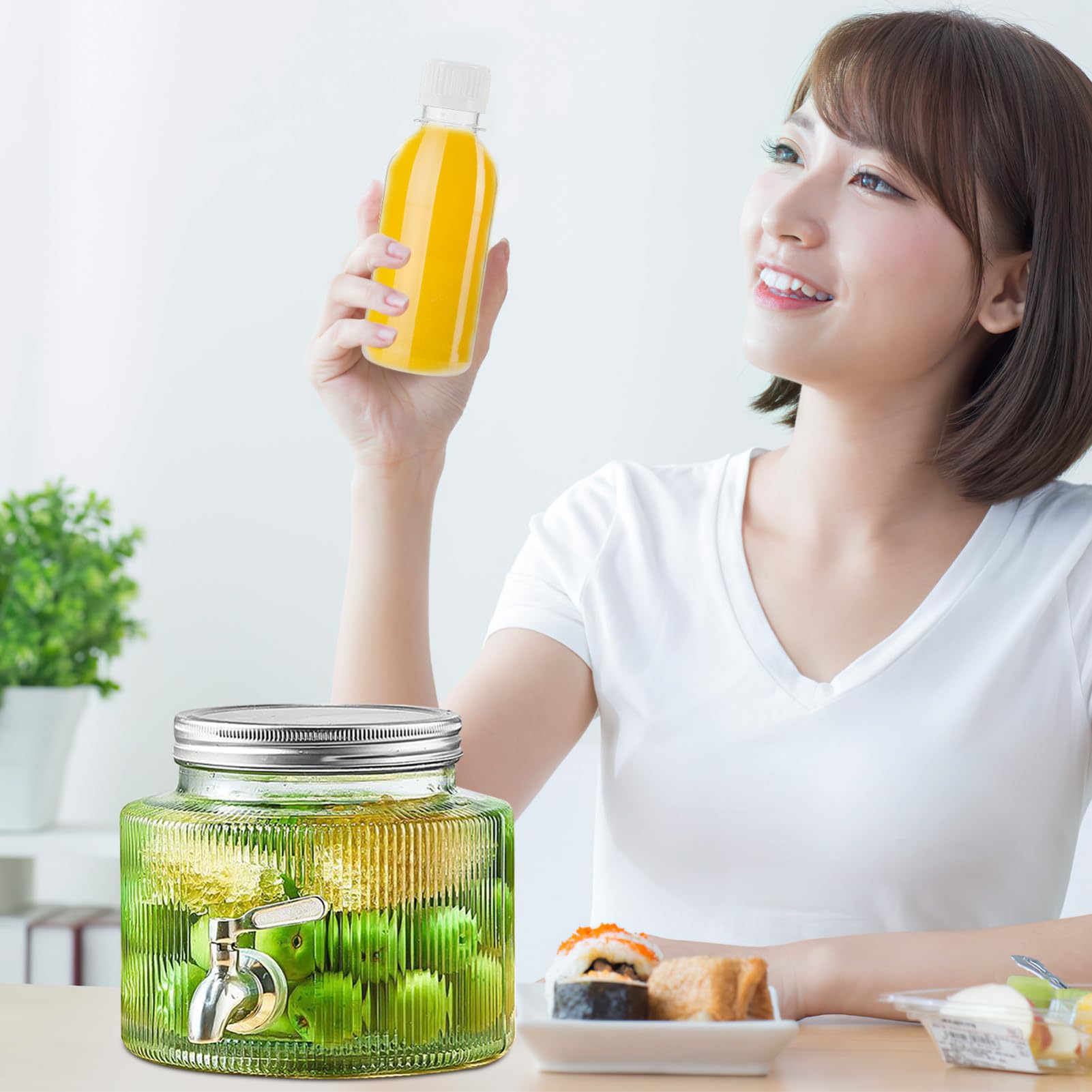 Dispensador de Bebidas y Diseño Único de Vidrio de 2,8l con Grifo con Tapa Sellada Adecuado para Servir Cócteles y Limonada en Reuniones