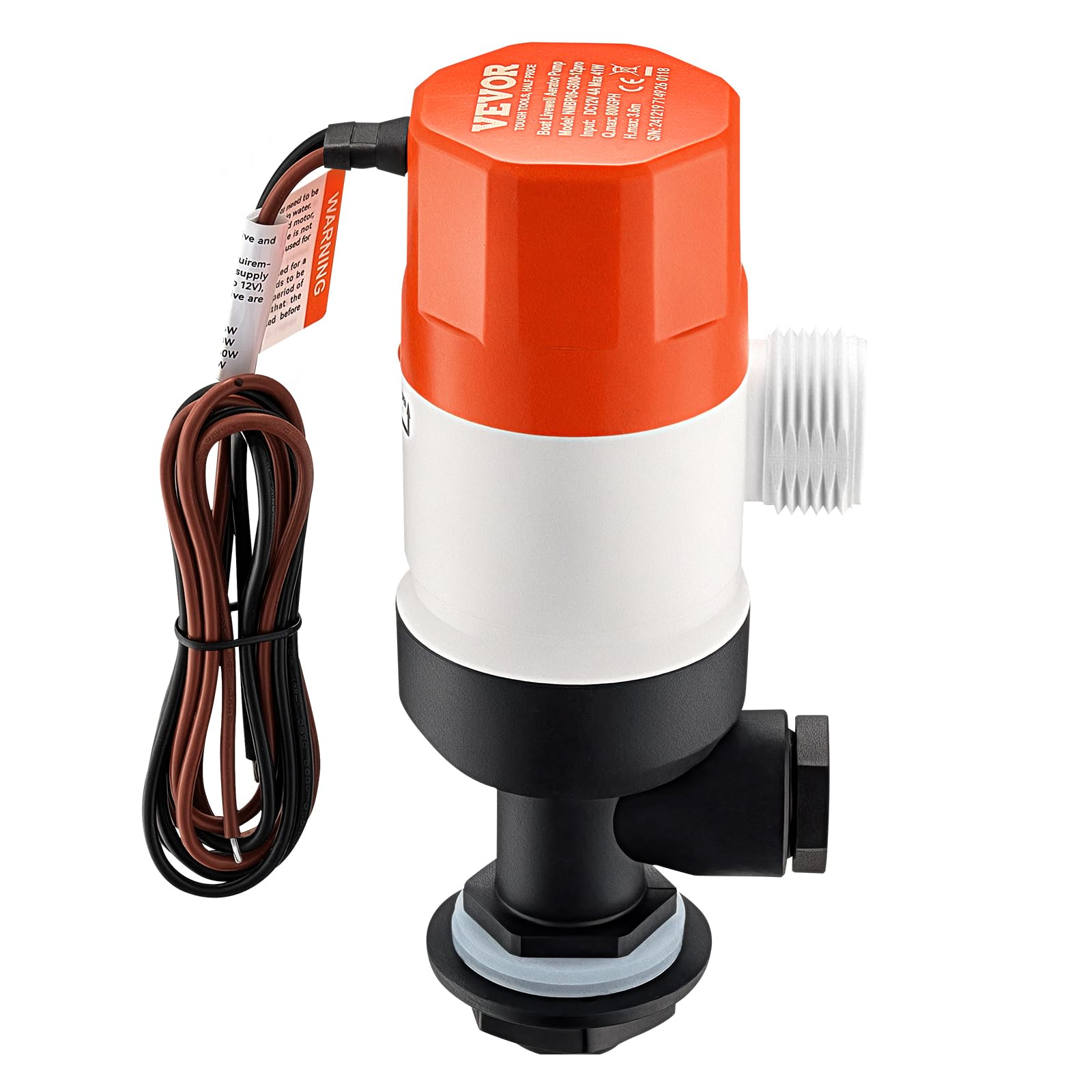 VEVOR Pompa per Pozzi Vivi per Barche, Pompa Aeratrice per Pozzi Vivi Dritta da 12 V e 50,47/min con Doppio Ingresso, Alloggiamento ABA e Cartuccia Motore Staccabile, per Acqua Dolce e Salata