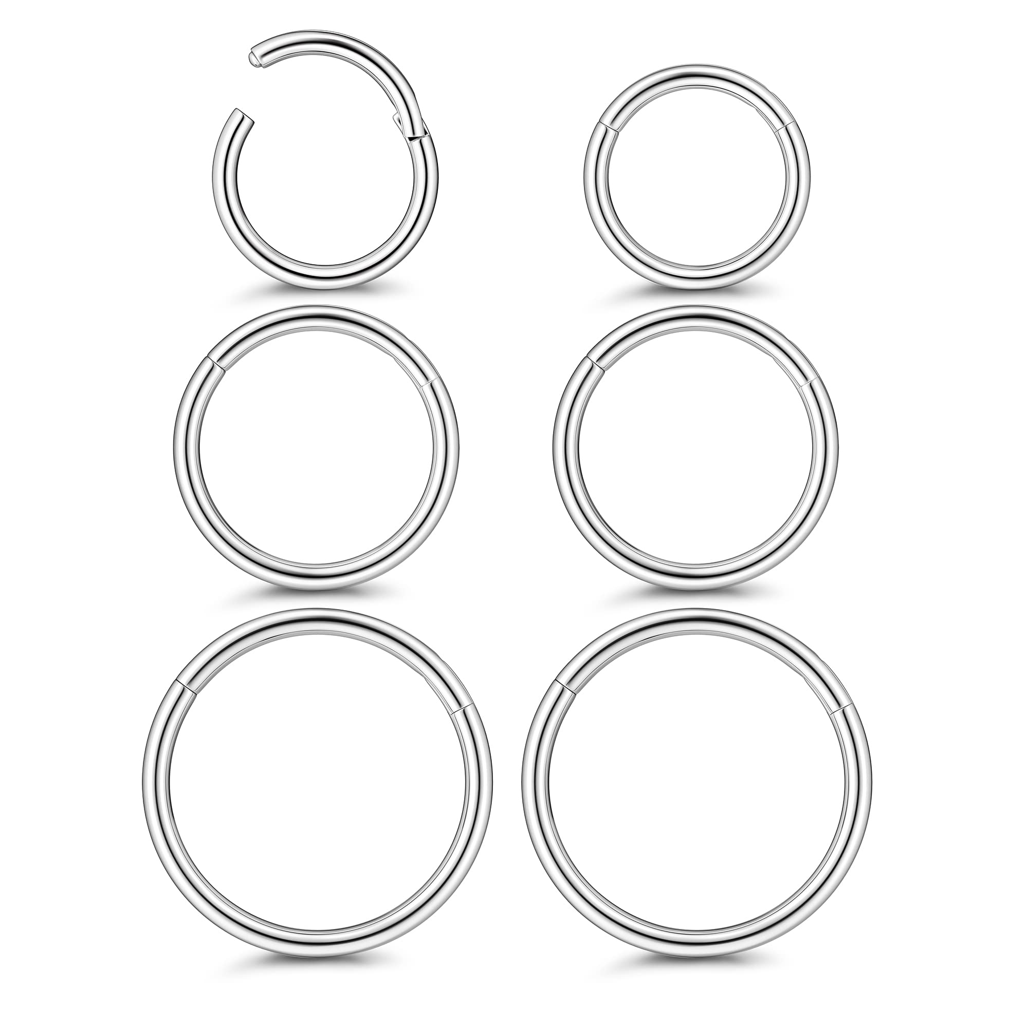 FIOROYAL 6Pz 16G/18G Titanio Piercing Nariz Aro Clicker Piercing Septum Sleeper Pendientes para Mujere Hombre Helix Cartílago Daith Ohr Tragus Piercing Joyería 8-12mm