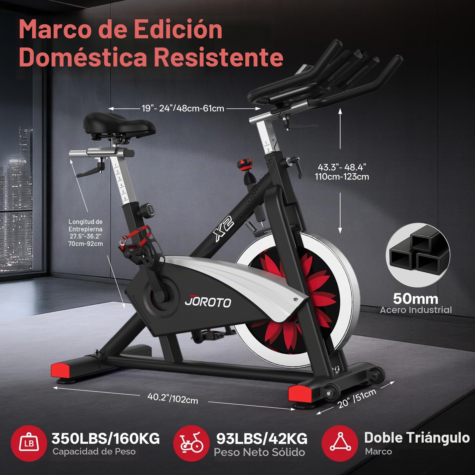 JOROTO X2 Bicicleta estática estática | X2PRO Bluetooth magnético correa de transmisión para interiores bicicleta, 300 libras de carga para bicicletas de fitness