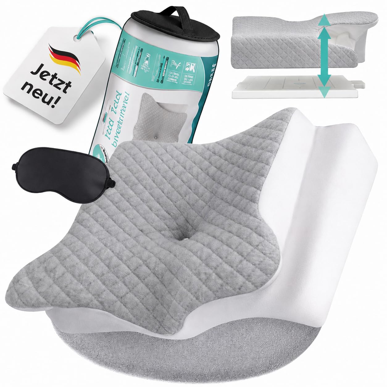 Ergonomisches Nackenstützkissen höhenverstellbar mit Memory Foam für Seiten-, Rücken- & Bauchschläfer