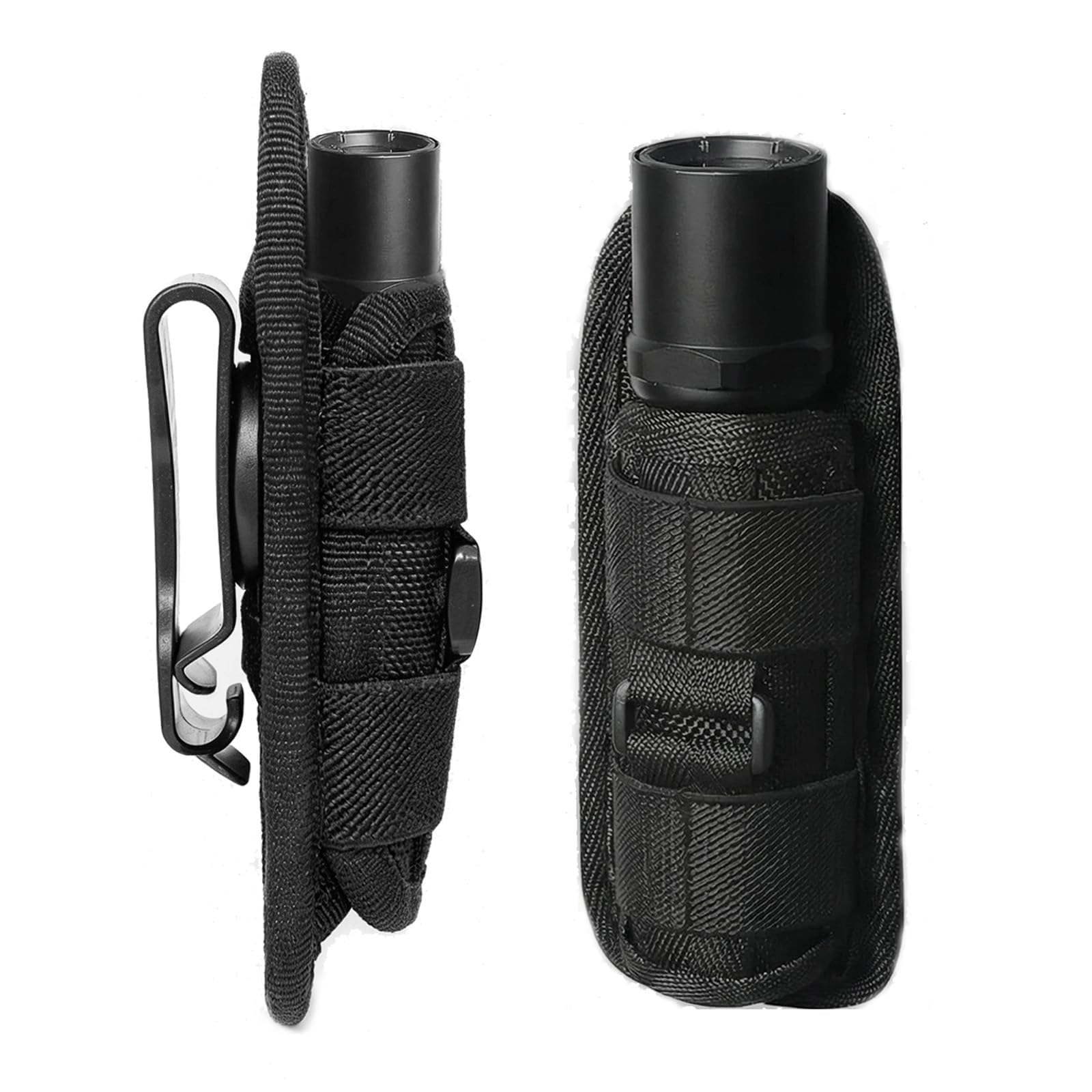 Funda de Linterna de Nylon Elástico con Clip Giratorio 360 Grados - Soporte Resistente para Actividades al Aire Libre, Senderismo y Camping, Compatible con Linternas AA y 18650, Versátil y Práctica