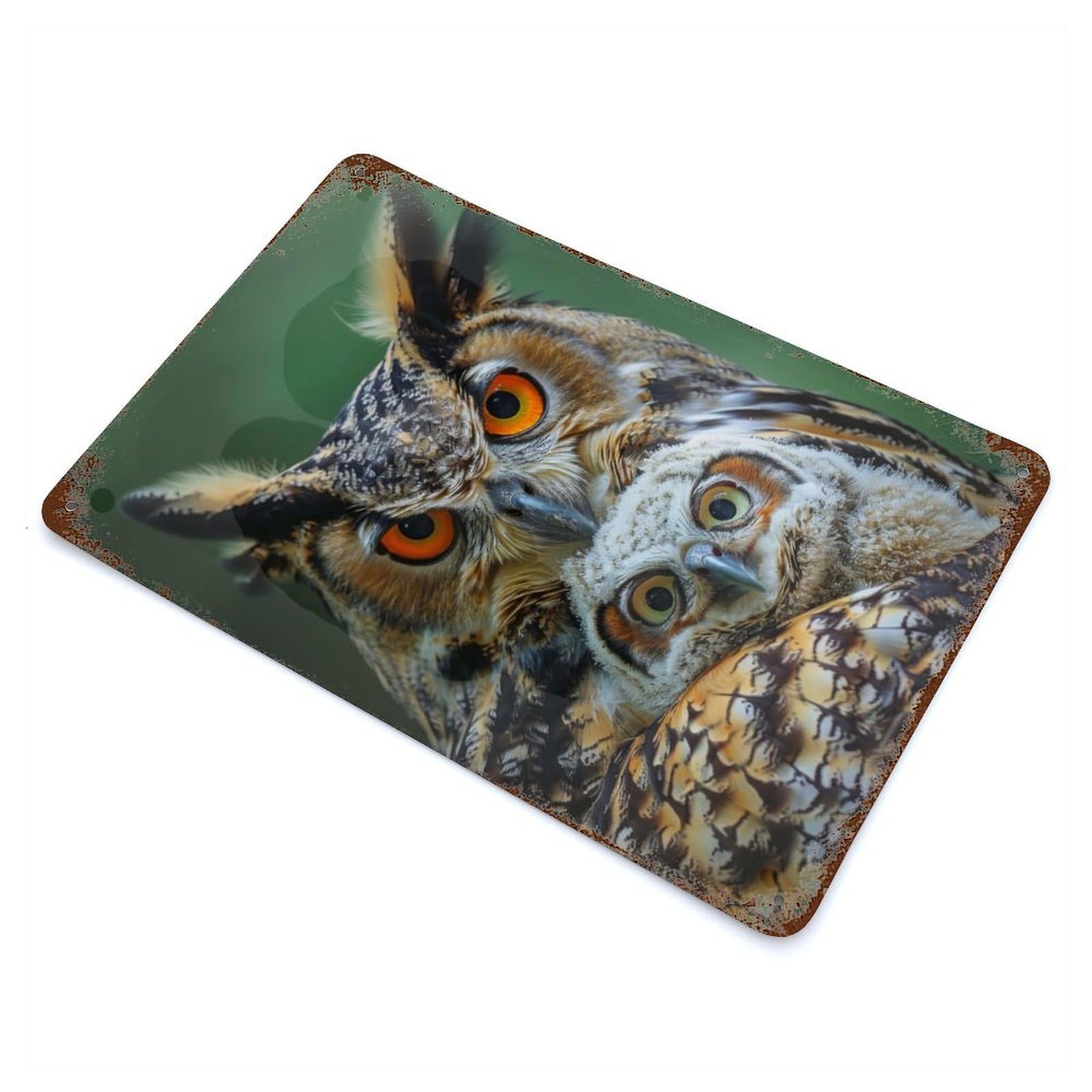 Garage Style Owl Animal Family Decorative Tin Sign 11.8"x7.9", Farmhouse Wall Decor for Bar And Workshop