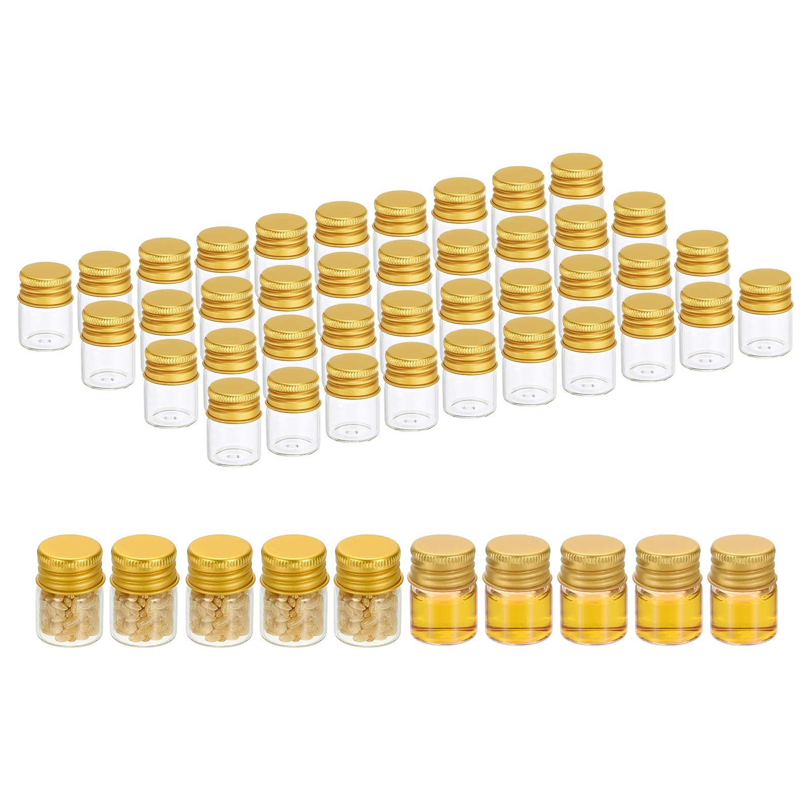PATIKIL 5ml Clear Glass Vials, 50 Pack Small Liquid Sample Vial with Screw Caps Leak-Proof Bottles Empty Jars Powder Container for Sample, Golden