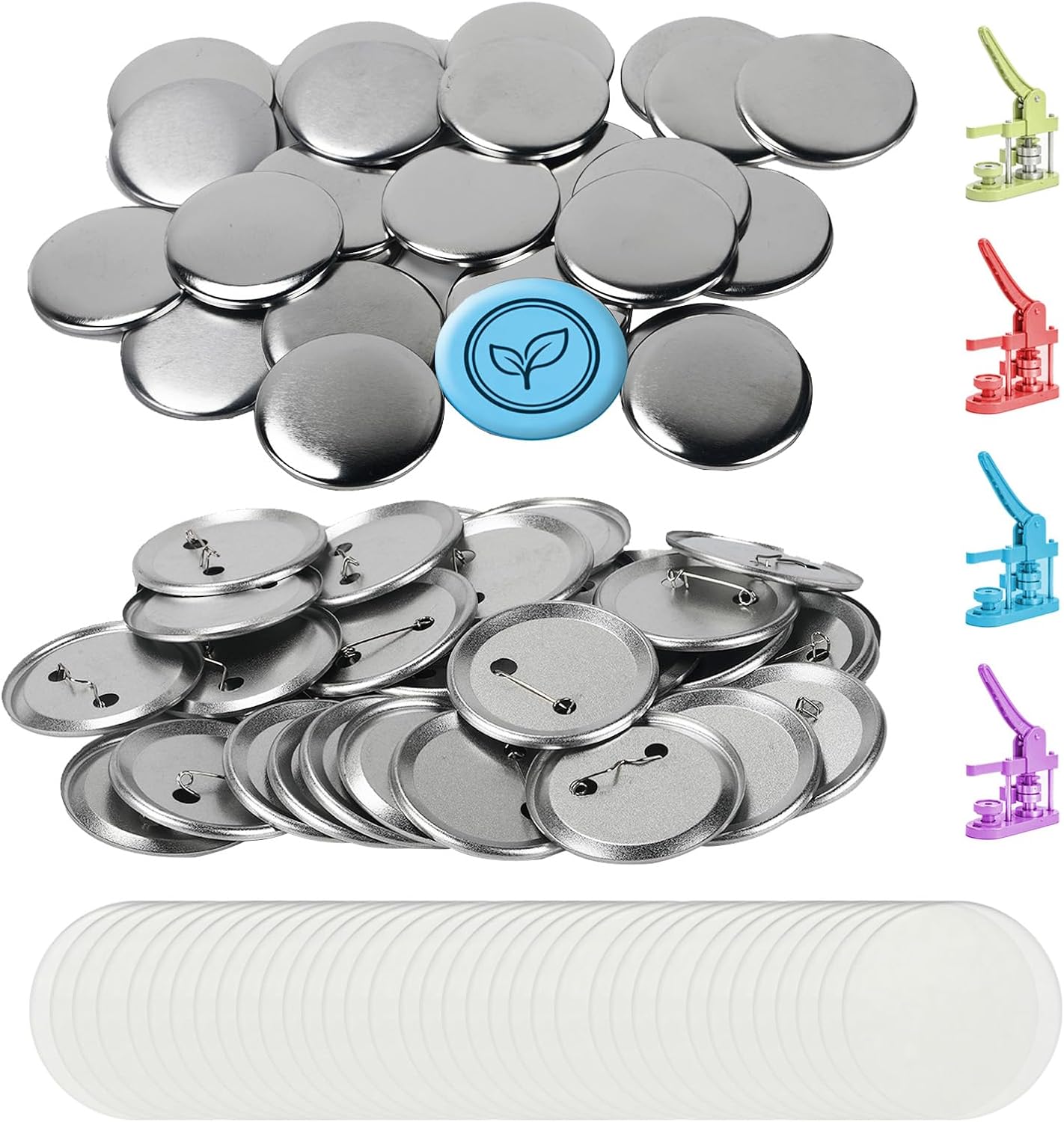 120 Sets 2.25 Inch Button Making Supplies 58mm Button Supplies with Metal Pin Backs DIY Blank Button Parts for Badge Maker Machine Custom Photo Pin Badge Refills Craft Kit