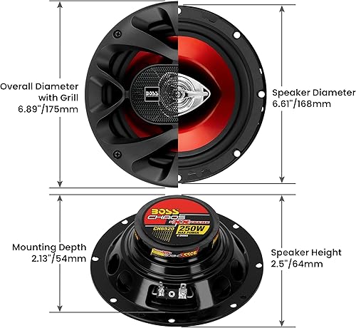 Miniatura 4 de BOSS Audio Systems CH6520 - Altavoces de coche de 6.5 pulgadas, 250 vatios máximo, 2 vías, audio de gama completa, tweeter de 1 pulgada, coaxial, se