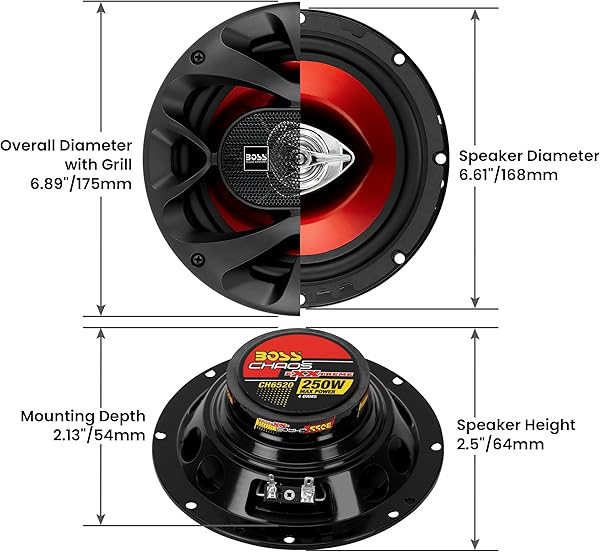 BOSS Audio Systems CH6520 Car Speakers - 250 Watts of Power Per Pair, 125 Watts Each, 6.5 Inch, Full Range, 2 Way, Sold in Pairs Red 6.5" 2-Way 250W - 3