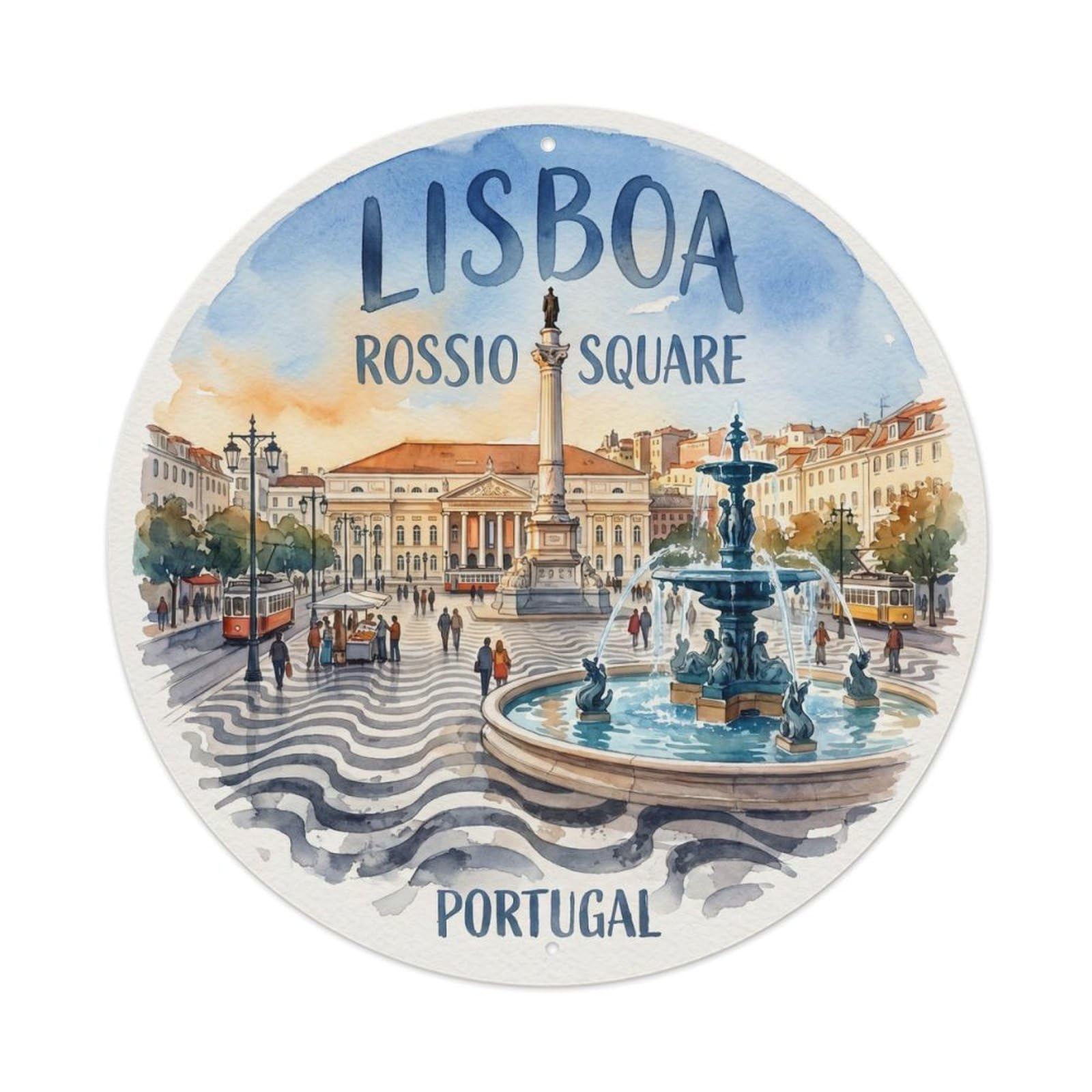 Olhnbad Style Portugal Lisboa Rossio Square Portuguese Heritage Metal Tin Sign