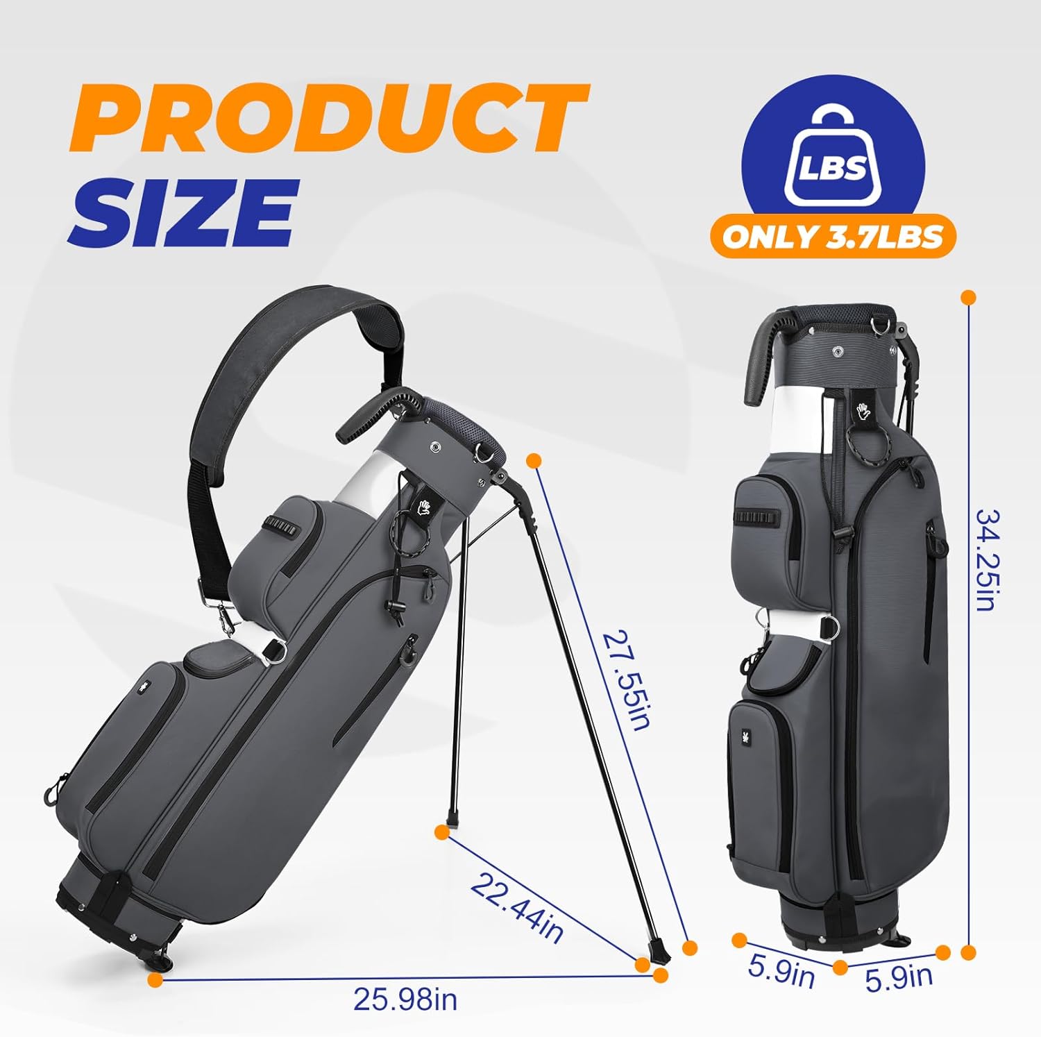Golf Stand Bag, Lightweight Par 3 Golf Bag with 3 Way Dividers 900D Weatherproof Oxford, 3.7lbs Compact Yet Spacious Pitch N Putt for Driving Range, Cooler Pockets