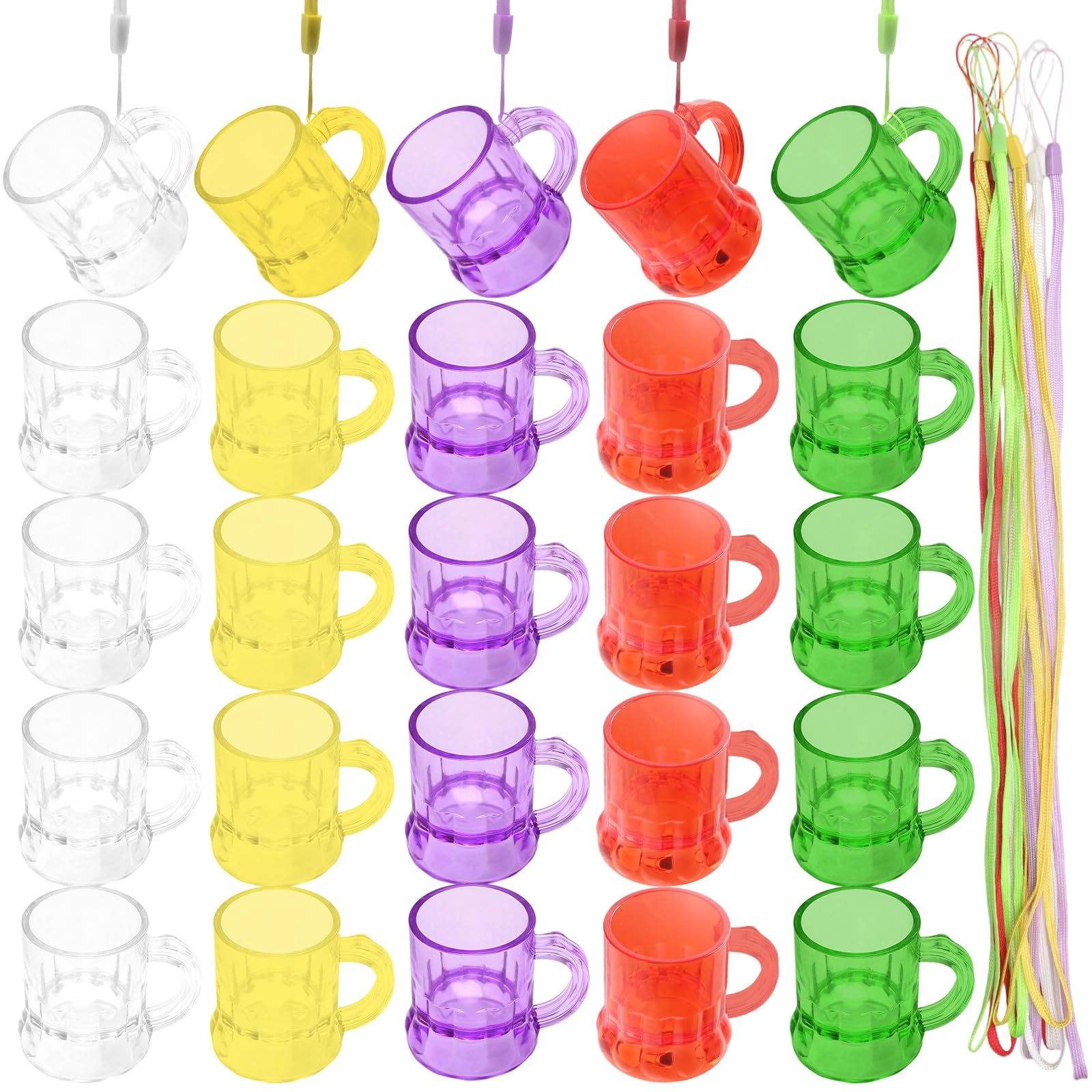 15 Verres à Shot Avec Collier - 30 Ml, Verre épais, 14 Couleurs De Cordons - Pour EVG, Fêtes, Mariages