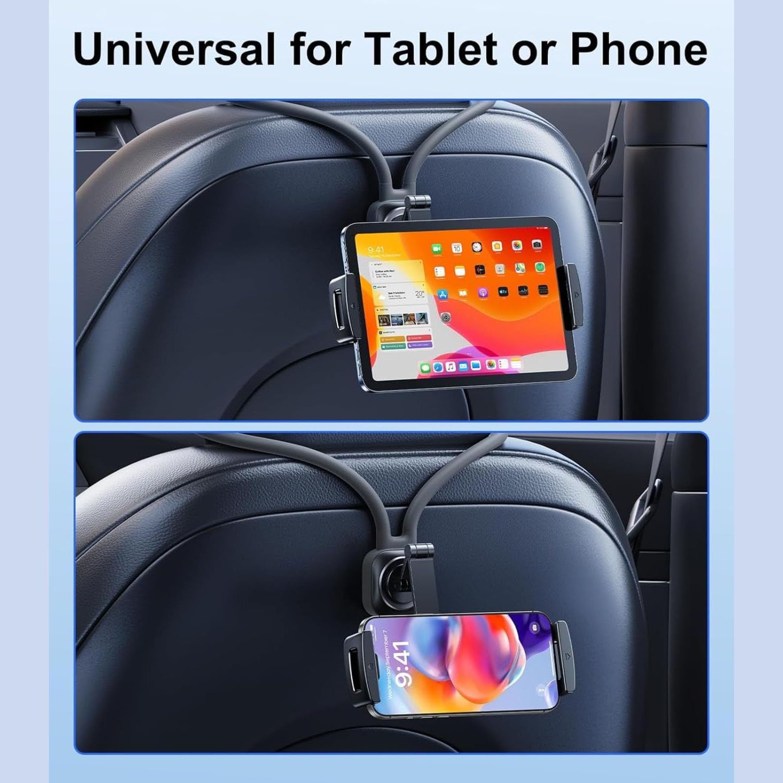 Supporto Tablet per Auto per Jeep Avenger | Porta Tablet e Smartphone Sedile Posteriore con Cinghia Flessibile in Silicone, Snodo 360 Gradi 4.7-12.9"