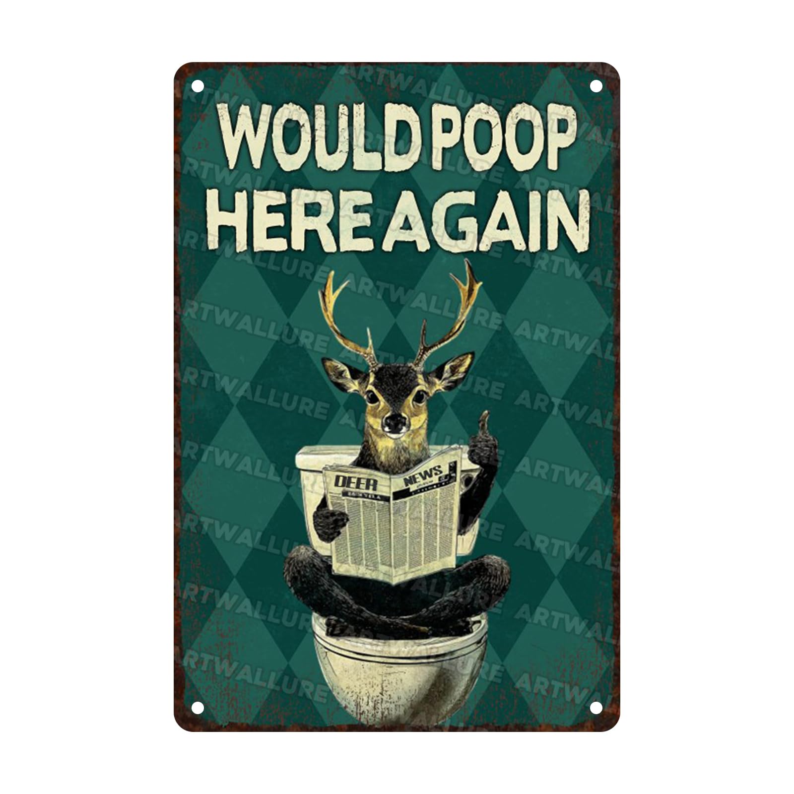 Anceky Tin Sign Would Poop Here Again Deer Metal Signs Funny Wall Decor for Farmhouse Home Cafe Kitchen Garage Bar 12×16 Inch
