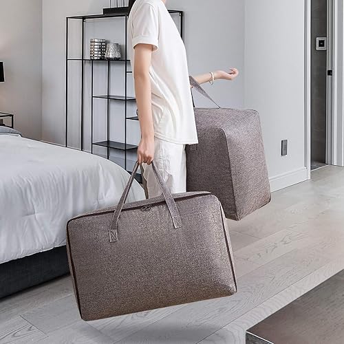 Miniatura 6 de Surblue Organizador de bolsas de almacenamiento de ropa con asas duraderas, tela gruesa, gran capacidad para mantas, edredones, ropa de cama (gris