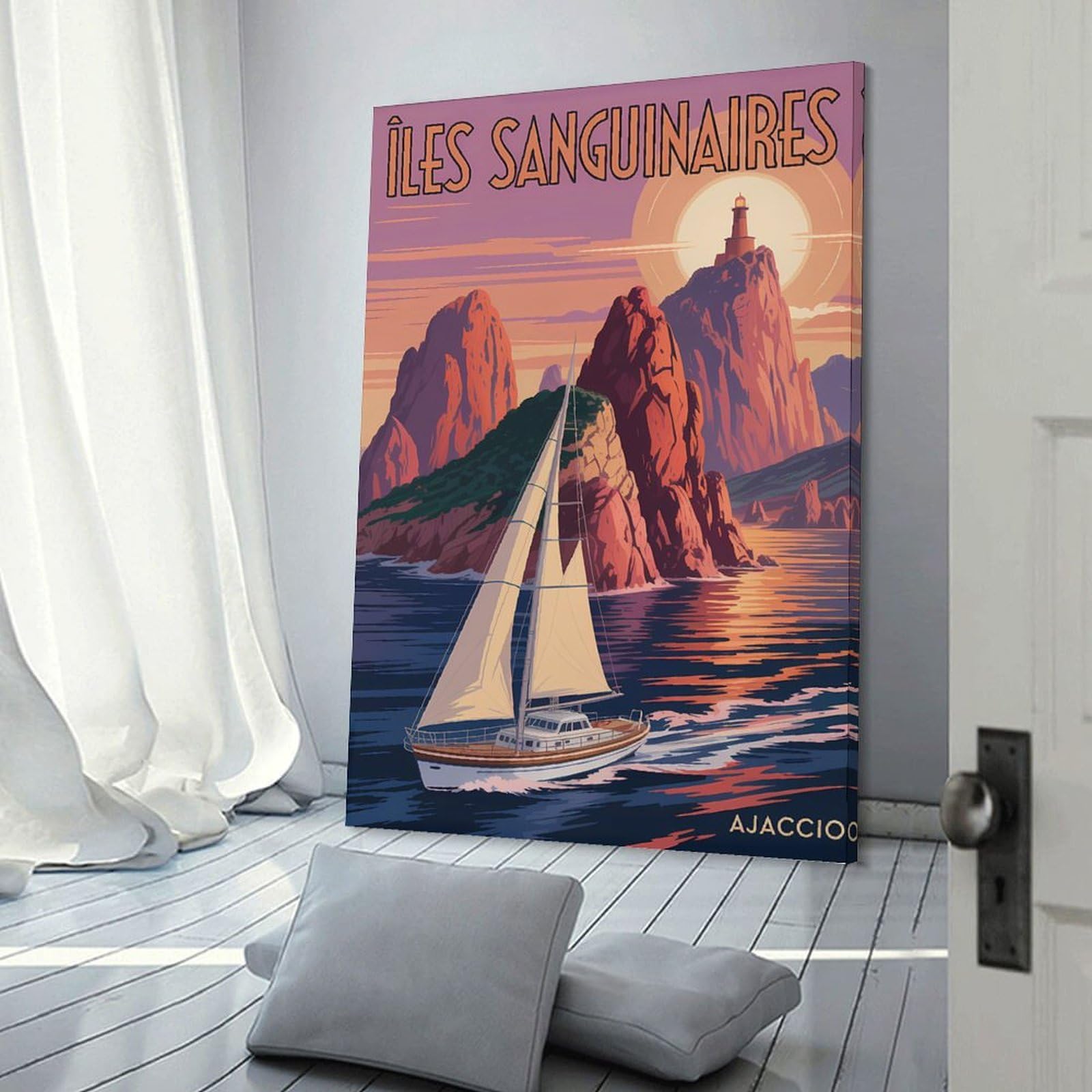 Junmoney Wall Picture Print Sanguinaires Islands Sailboat Sunset, 20x30inch(50x75cm), for Workspace Walls, Study Corners Or Bedrooms, A Smart Decor Choice for Study Walls
