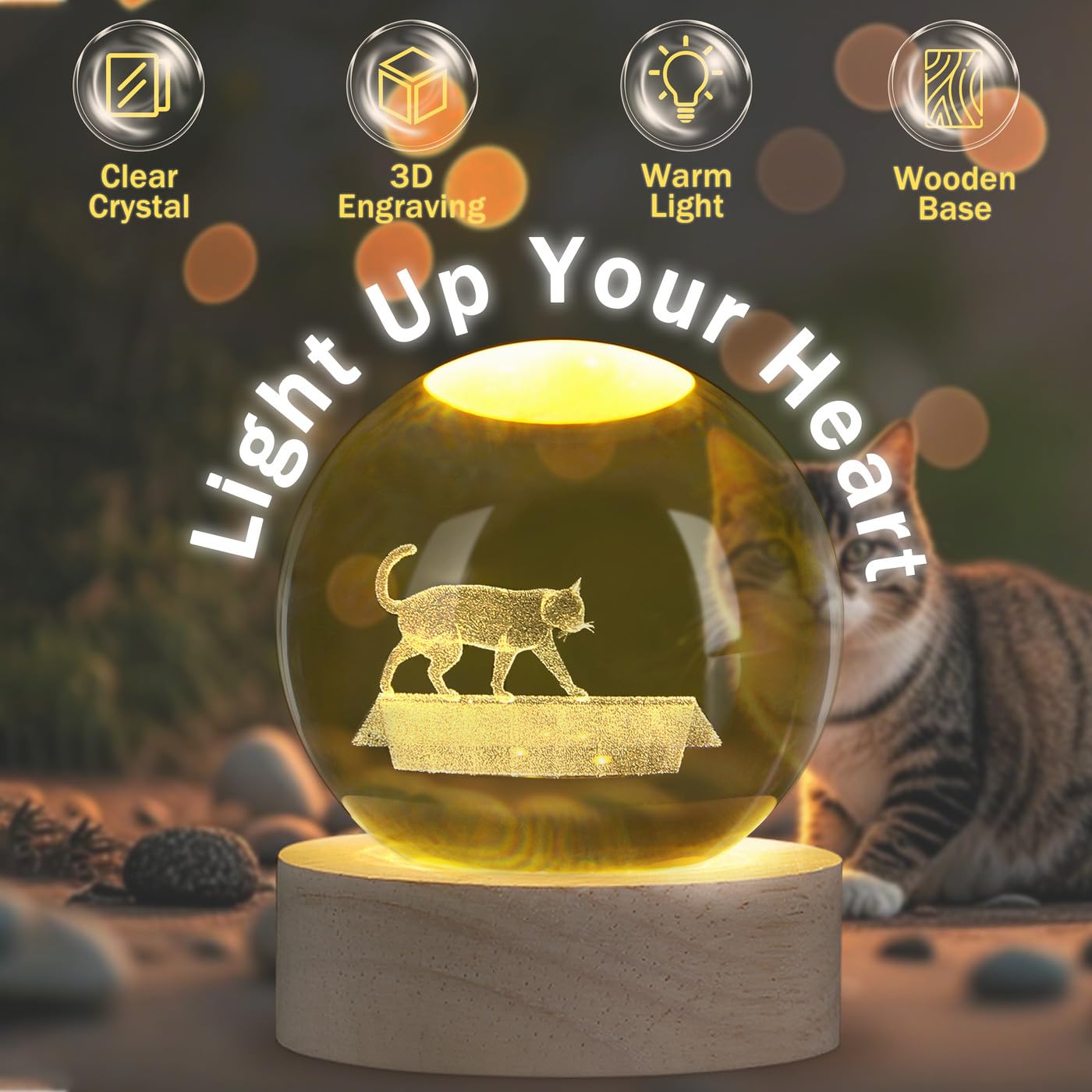 SAHOOTTIE 60mm 3D Cat Crystal Ball Paperweight Cute Cat Gifts for Women Cat Gifts for Cat Lovers Glass Ball Cat Ornament Cute Bedroom Decor-B - Image 3