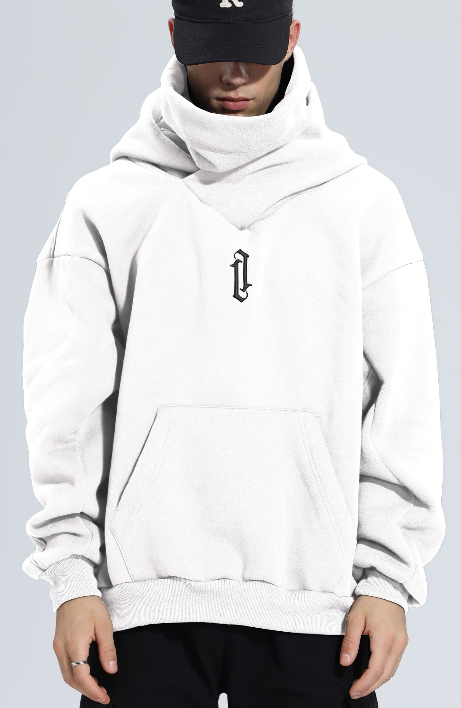 Eocicvvi Felpa Uomo con Cappuccio Collo Alto Pullover Hip Hop Stile Comoda Felpe Pile Hoodies Autunno Invernale Moda