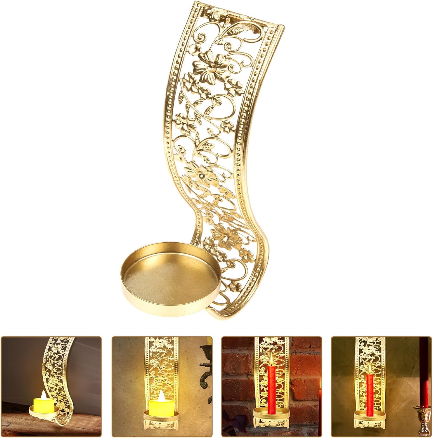 HEMOTON Metal Hollow Wall Mounted Candlestick Holder Middle Eastern Style Hanging Candle Sconce Decorative Pillar Candle Holder for Living Room Home Décor