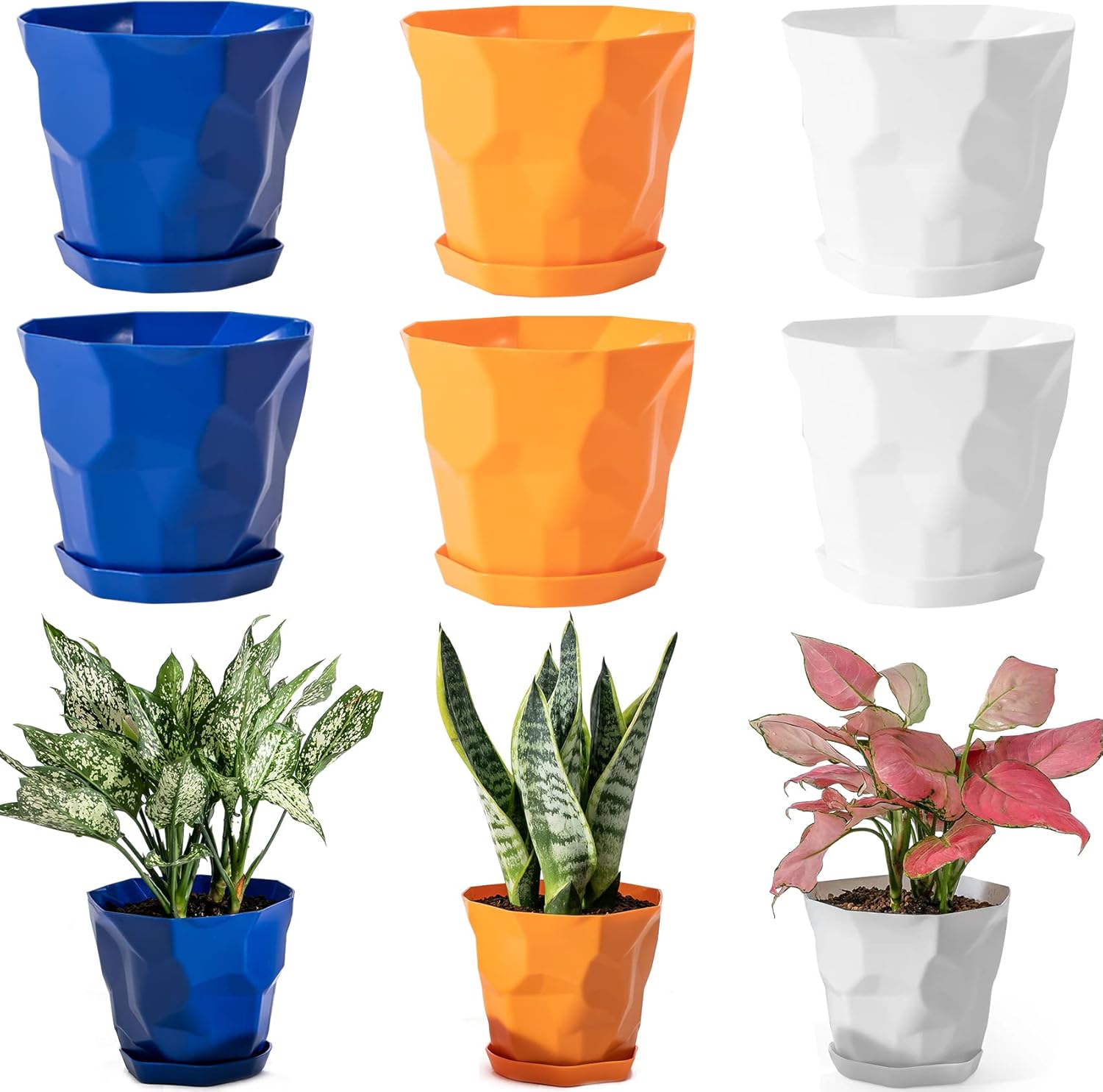Plastic Small Flower Pots,6 Pack 6 Inch Plant Pots Indoor