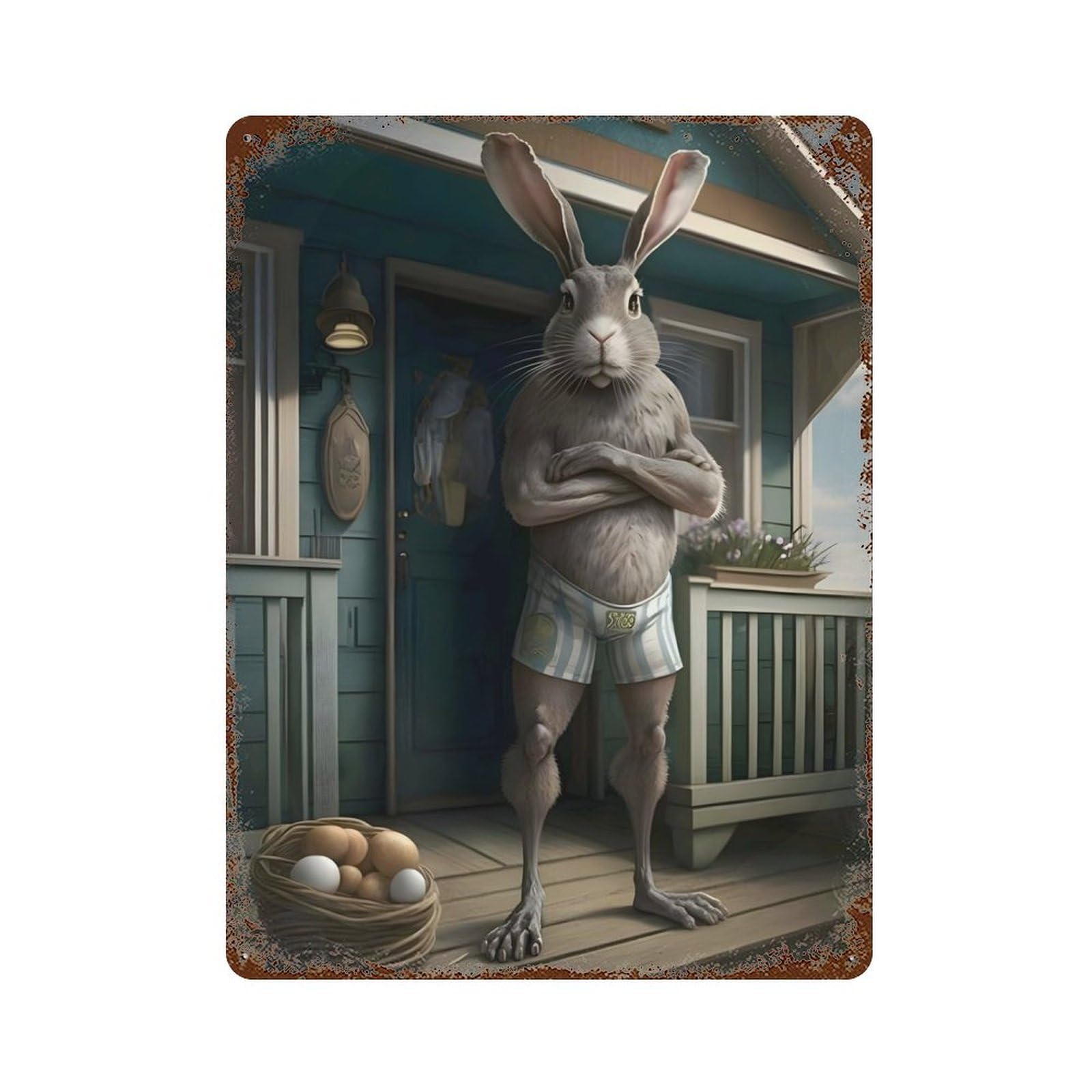 Rabbit Vintage Rust Metal Sign 15.7"x11.8", for Basement, Hobby Room And Garage Decor, Farmhouse Wall Decor