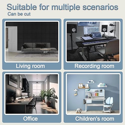 Miniatura 5 de Paneles acústicos, paquete de 12 paneles de pared autoadhesivos insonorizados, paneles de pared con cancelación de ruido de 11.8 x 11.8 x 0.4
