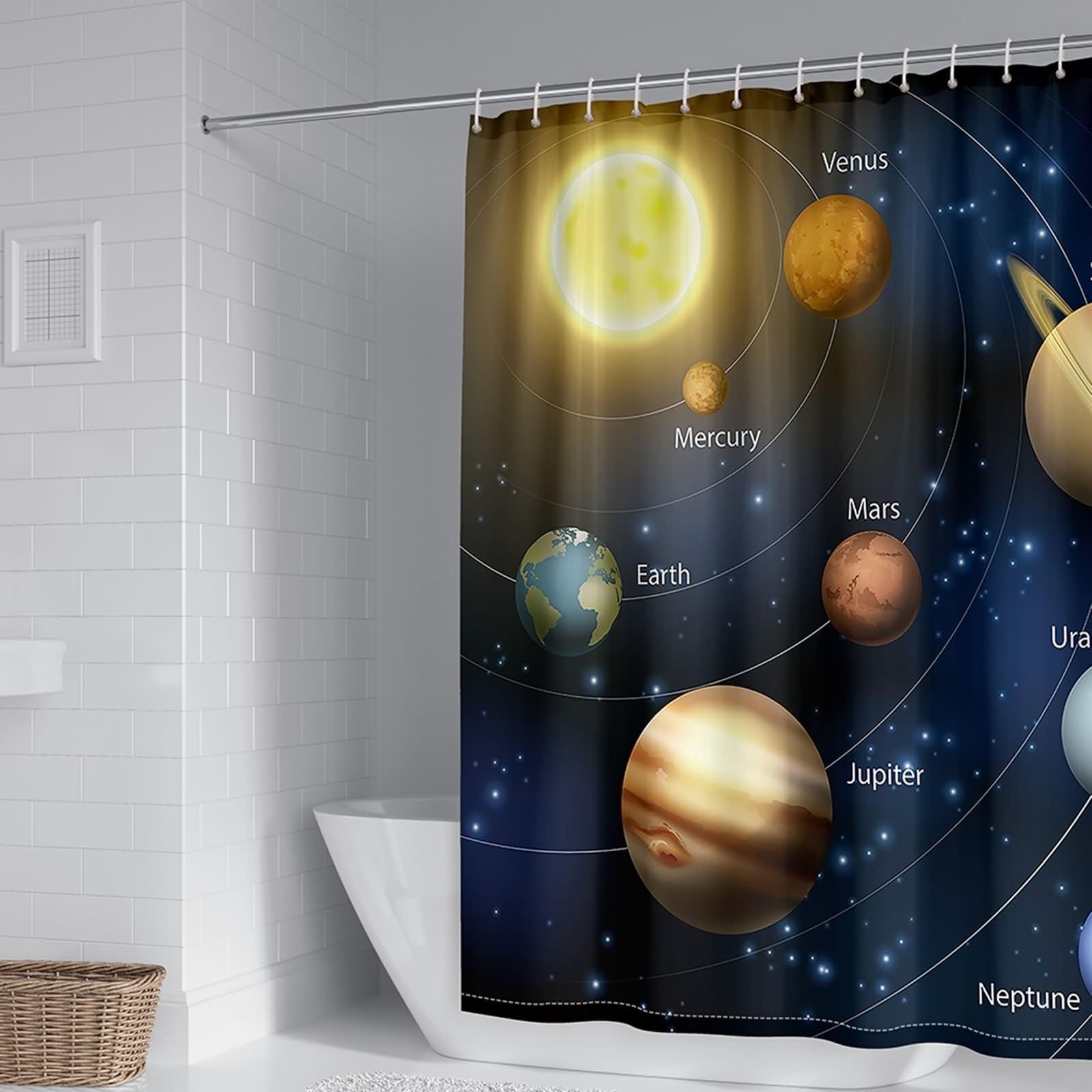 Rideau de douche planètes 165x180cm en polyester imperméable