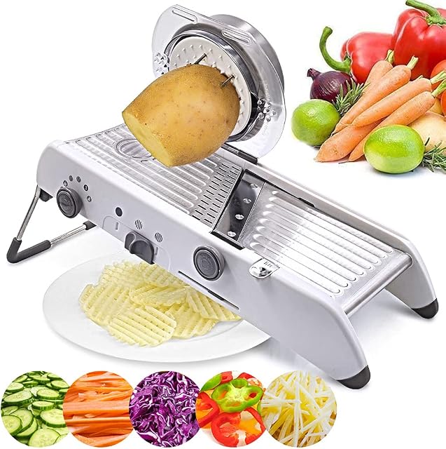 18 Types Adjustable Mandoline Slicer Stainless Steel Manual Cutter Vegetable Grater Julienne Slicer Fruit Waffle Kitchen Potato Cutter White