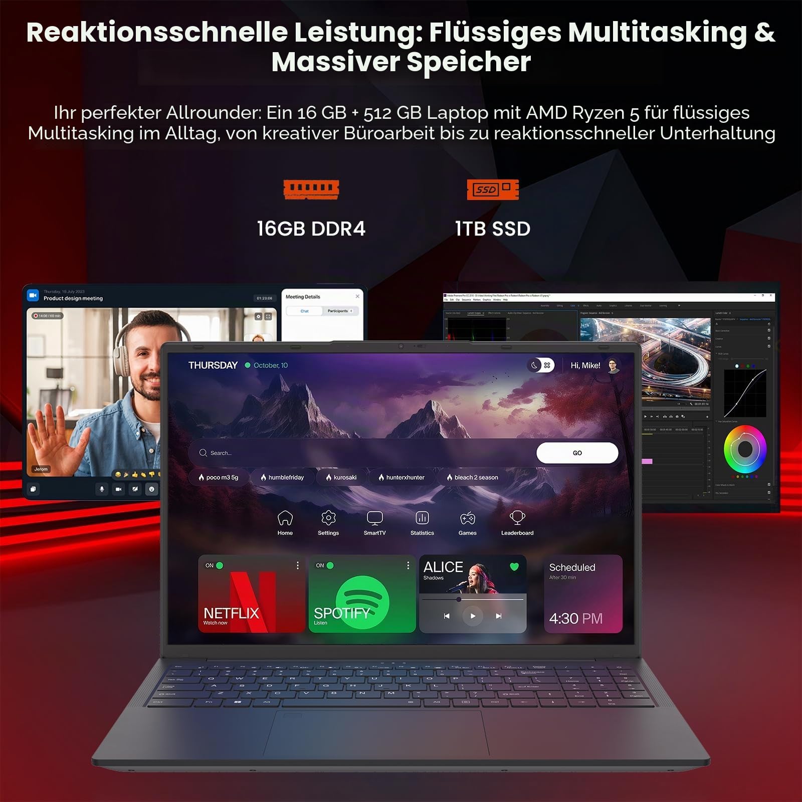 15,6 Zoll Laptop AMD Ryzen 5 3500U bis 3,7 GHz, 16GB RAM 1TB SSD, Full HD IPS, WiFi 6, Fingerabdrucksensor, Vollfunktion Type-C, Tastaturbeleuchtung, Notebook für Büro, Studium und Homeoffice