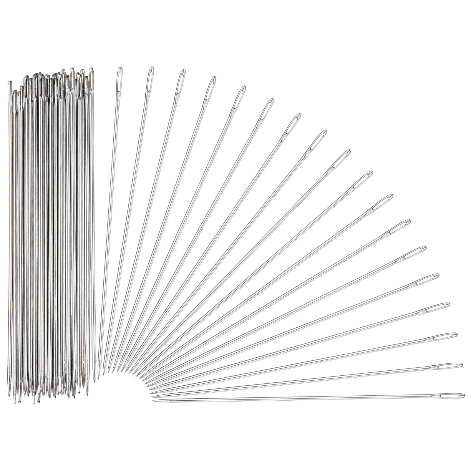 HARFINGTON 100 Pcs Sewing Needles 0.06 x 5 Inch Stainless Steel Big Eye Embroidery Thread Beading Leather Needle Upholstery Hand Sewing Awl for Art Craft Stitching Home Repair, Silver