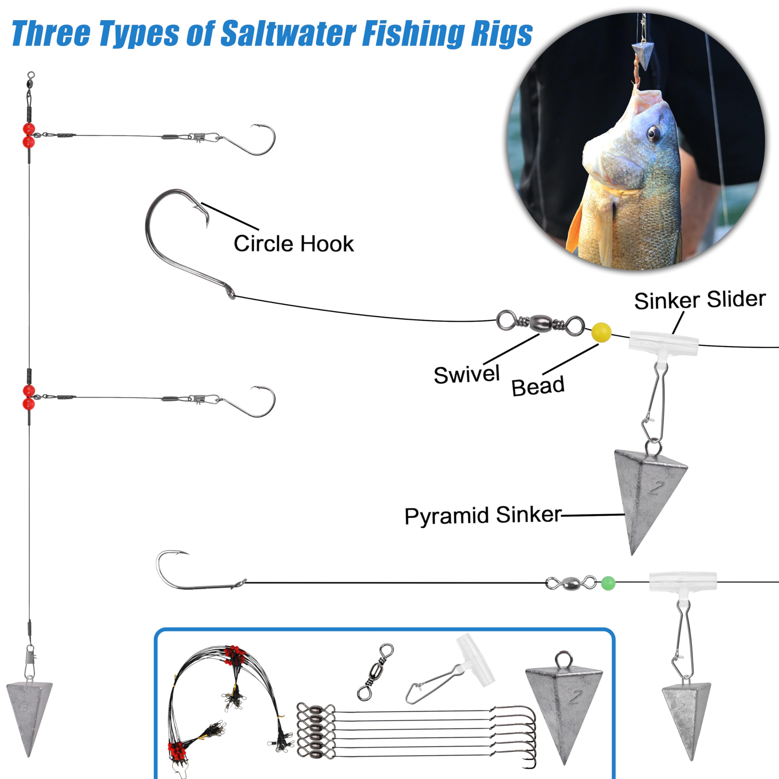 Kit de aparejos de pesca de agua salada, 131 piezas, incluye aparejos de líder de pesca, señuelo de pesca de agua salada, ganchos de cuchara giratorios, abalorio de flotación de peso en el océano, equipo de pesca de surf, accesorios de equipo de pesca de