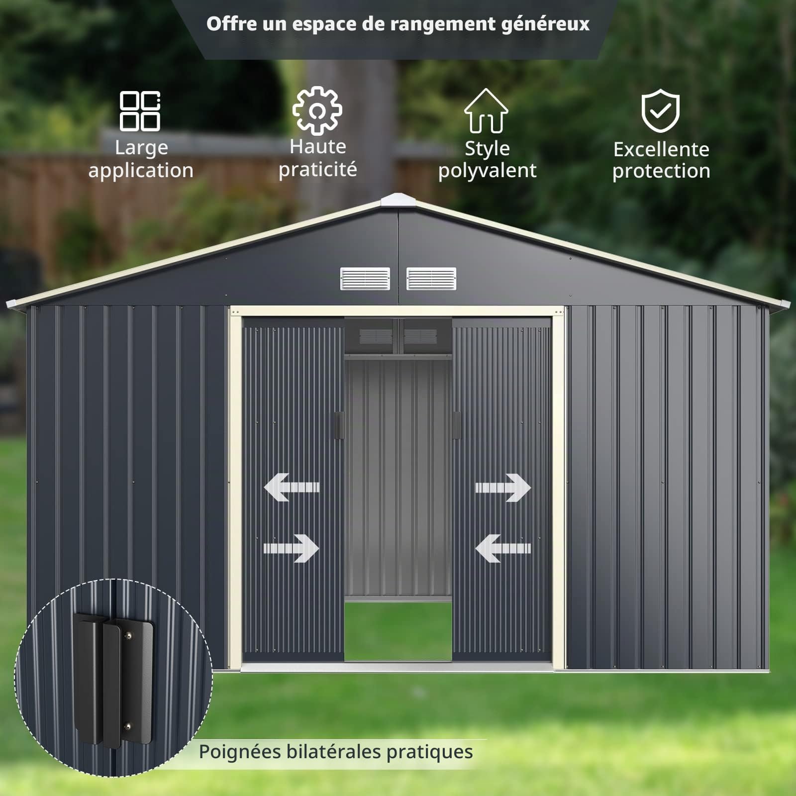 RELAX4LIFE Abri de Jardin Métal 10m2 avec Abri d'Extension Porte Coulissante, Cabane de Jardin Extérieur 340x319x210cm Outils de Jardin résistant aux intempéries