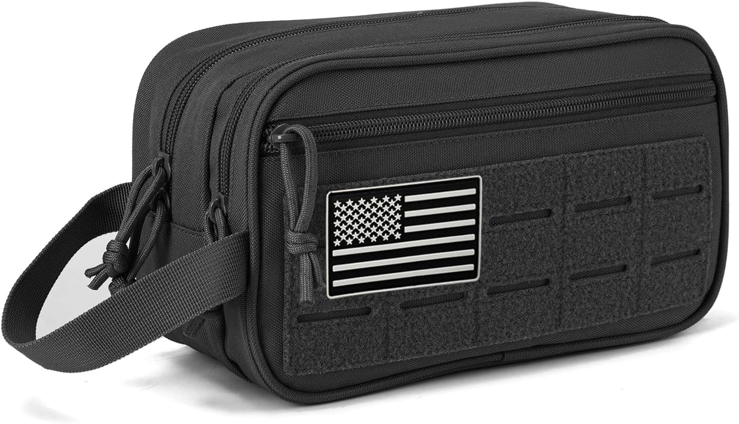 Tactical Toiletry Bag For Men Hygiene Bag EDC Military Tool Molle Pouches Mens Shaving Kit Travel shower Bags (Black CP)