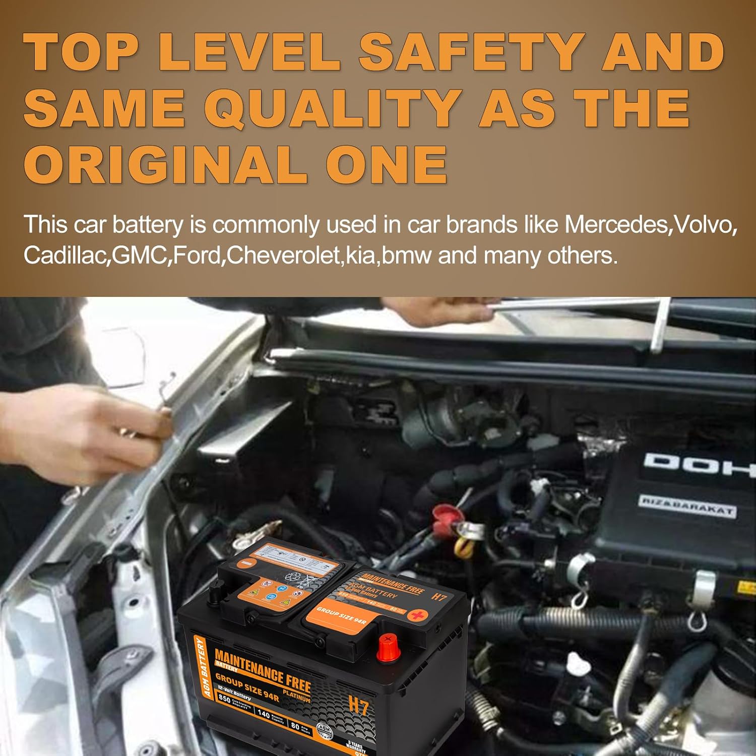 Autocessking H7 Group Size 94R Start and Stop AGM Automotive Battery, 12V 80Ah, 850 CCA, 140 RC Rechargeable Car Battery