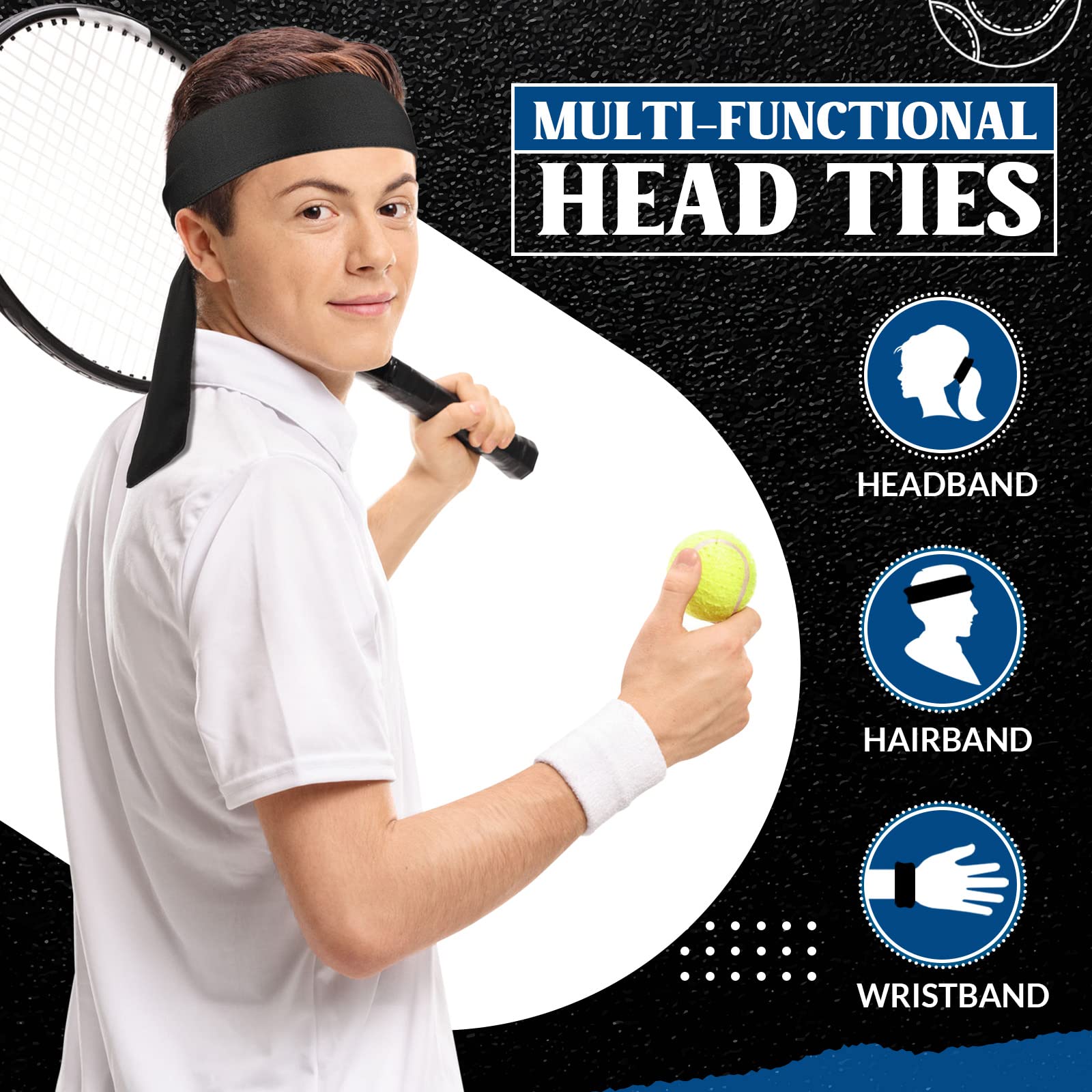 36 Stück Tennis-Krawatten-Stirnbänder für Damen, Herren, Kinder, Karate-Stirnband, Ninja-Stirnbänder, athletische Schweißbänder, schweißableitendes Stirnband, Haarband für Muay Thai, Sport, Tennis