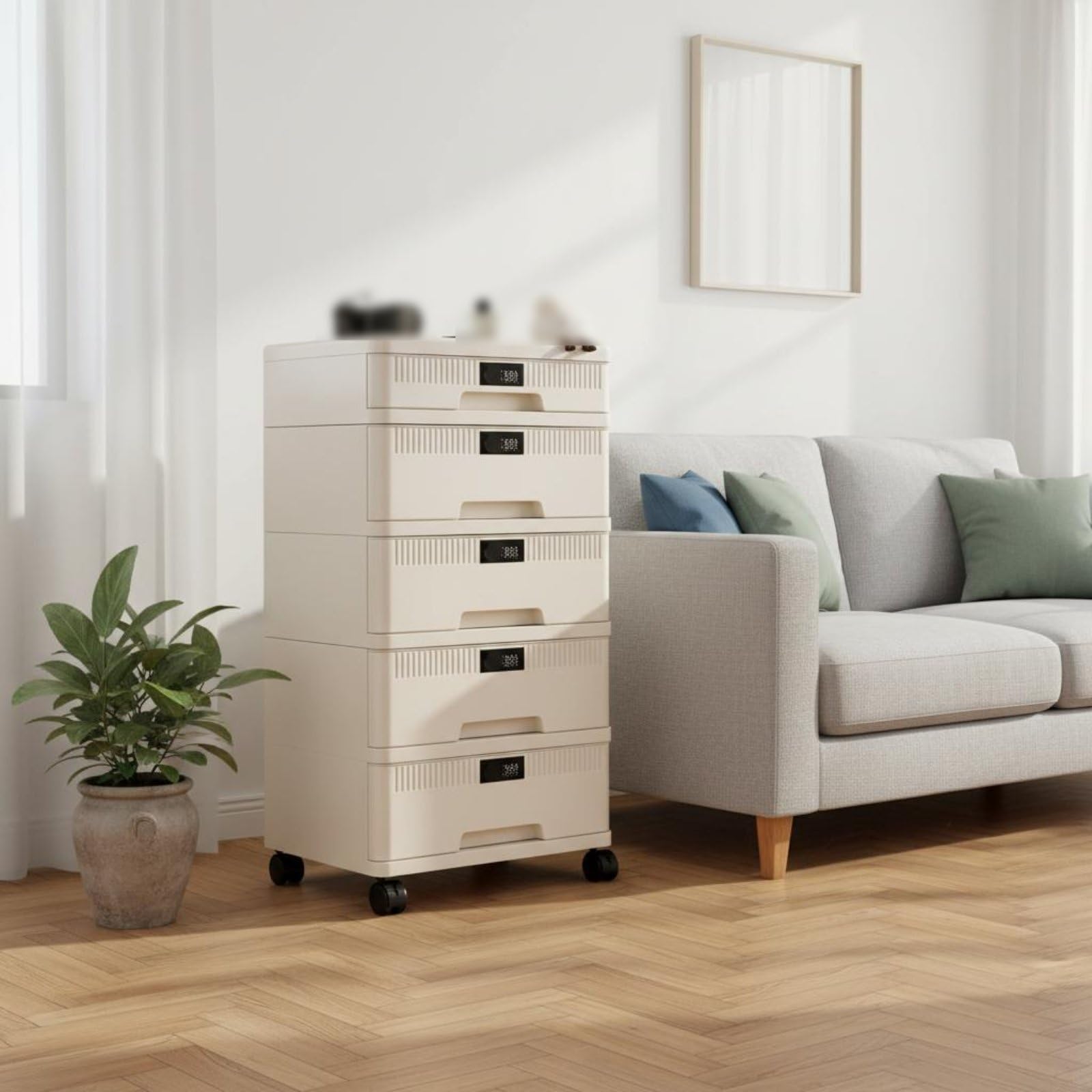 Almencla Archivador con Cajonera de Escritorio Gabinete de Almacenamiento Organizador con Llave Compartimentos para A4 Certificados y Suministros Material PP, Modelo Alto - 5 Capas