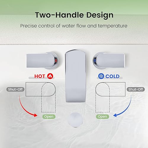 Miniatura 7 de M OUDEMEI Grifo de baño de cascada de 3 agujeros, grifo de lavabo de baño de 8 pulgadas, dos manijas con drenaje desplegable (cromado)