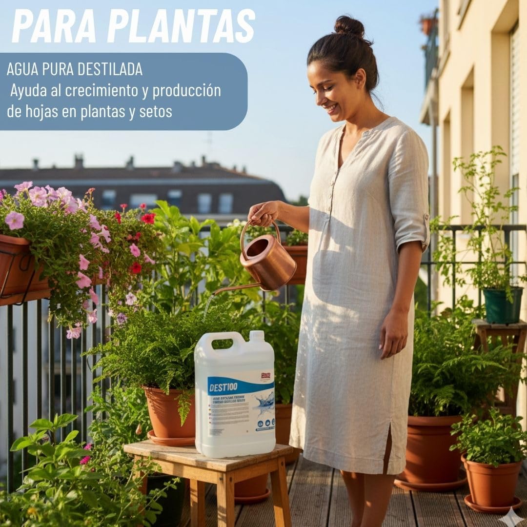 Acqua distillata pura al 100% da 5 l, ideale per batterie, ferri da stiro, umidificatori, pulizia, motori, CPap, laboratori. Acqua demineralizzata, acqua deionizzata. conducibilità inferiore a 1