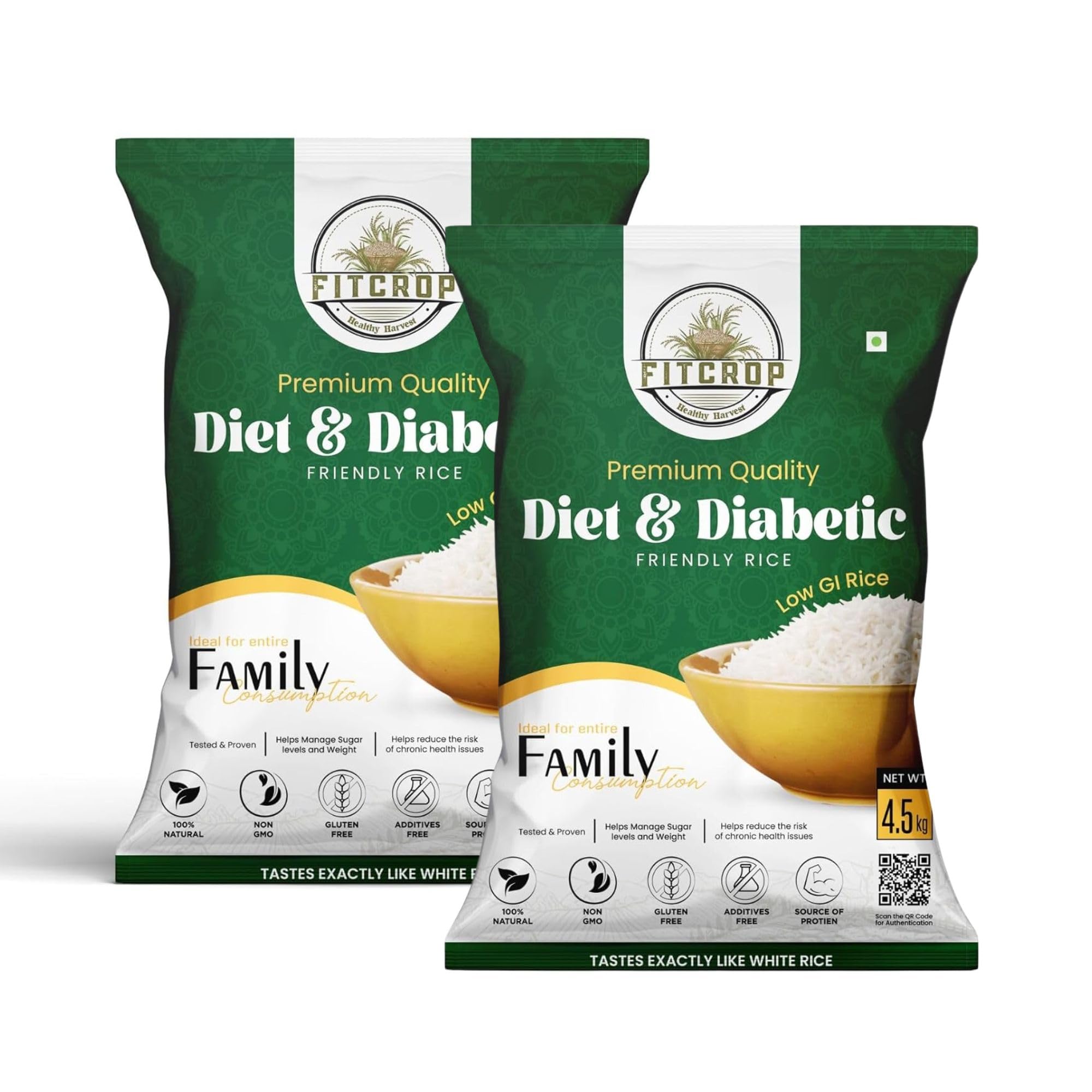 FITCROP Diet and Diabetic White Rice | Free of Pesticides, Non GMO, Certified Low GI & Low Sugar White Rice Perfect for Diet & Diabetic Patients (4.5KG, Pack of 2) (B0CHYNMLJY) Amazon Price History, Amazon Price Tracker