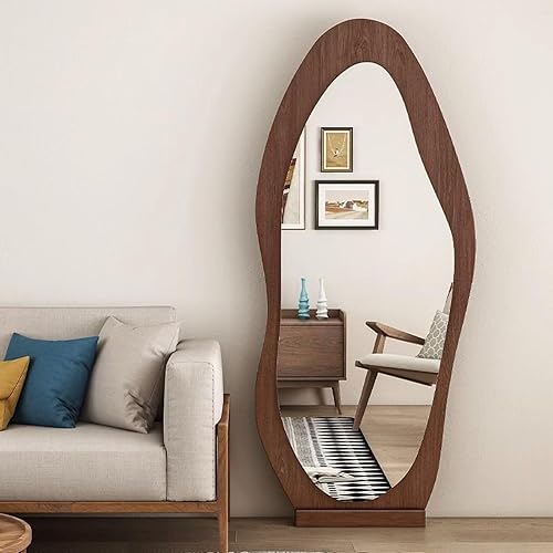 Espejo irregular de longitud completa, 63 x 24 pulgadas, espejo de suelo irregular para colgar o apoyar contra la pared para dormitorio, sala de