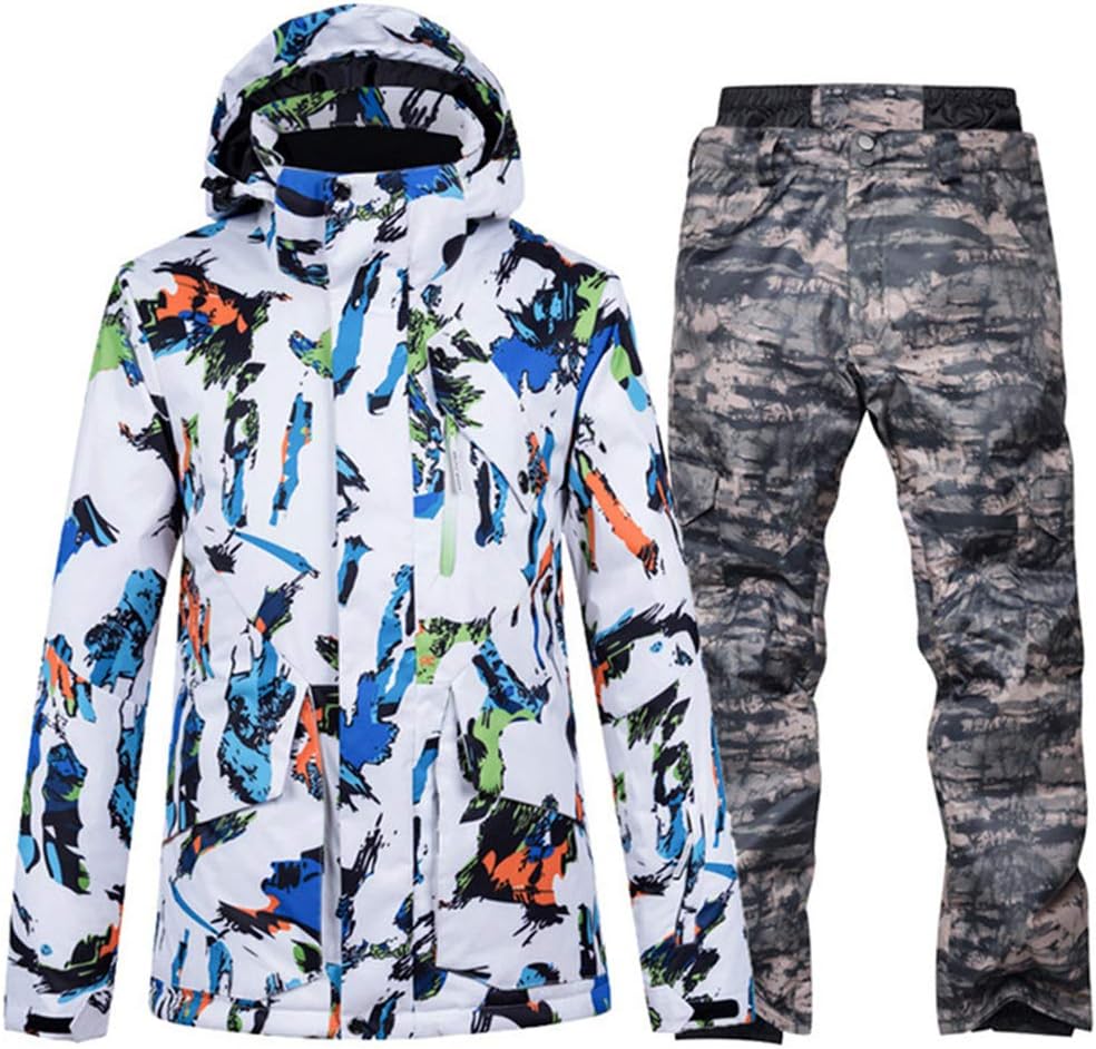 Men's Waterproof Ski Suit Winter Warm Windproof Hooded Jacket and Pants Snowsuit Set