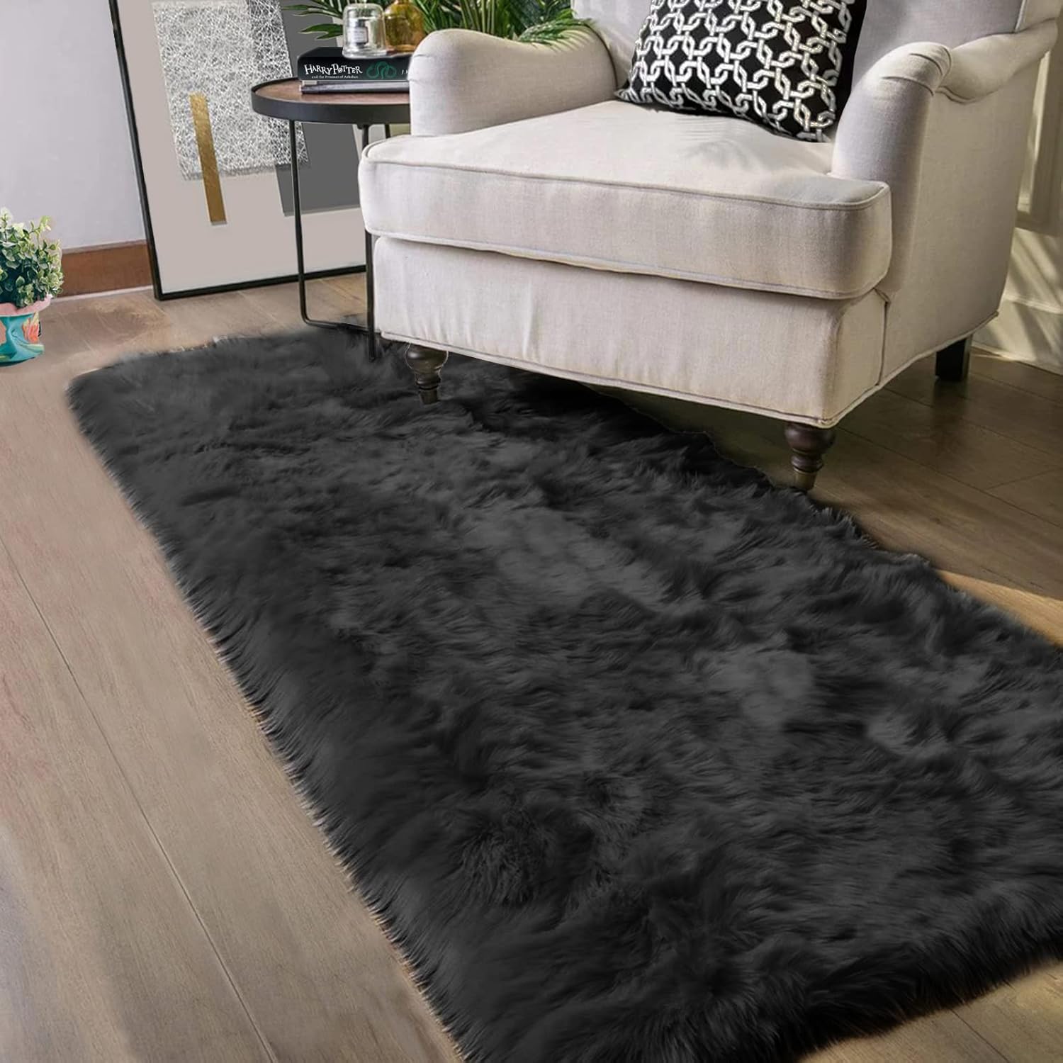 Latepis Black Runner Rugs 2x5 Washable Rug Faux Sheepskin