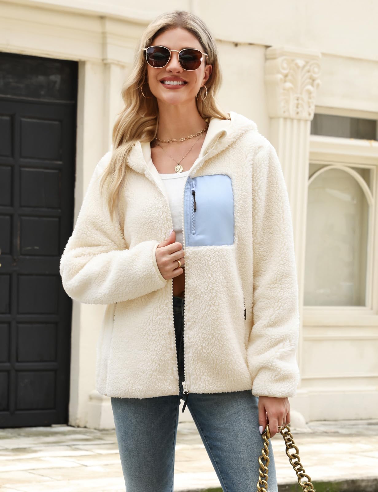 Veste Polaire Femme Hiver Sweat à Capuche Zippé Chaud Blouson Manteau Doublure Manteaux à Capuche Manche Longue Jacket Automne Casual Outwear avec Poches