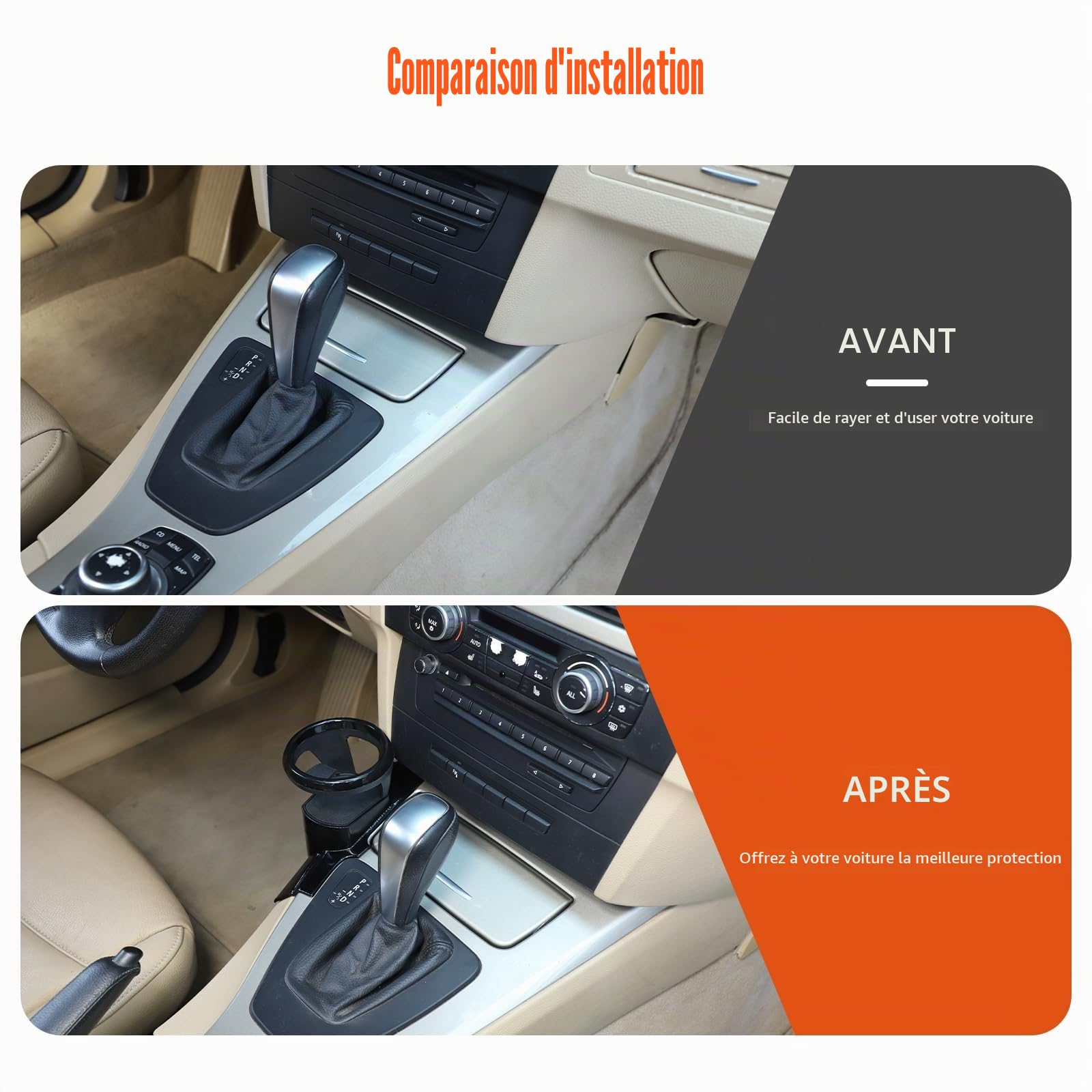 Porte-gobelet de voiture, porte-gobelet de voiture, porte-gobelet gauche, ABS, 1 pièce, compatible avec BMW Série 3 (2005-2012)