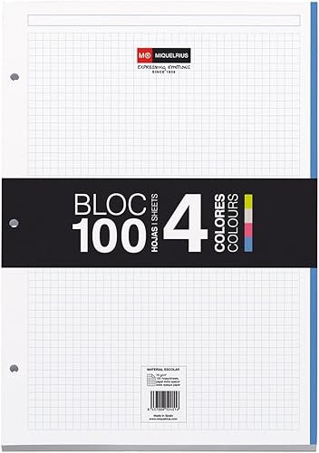 Miquelrius Papel de relleno para cuadernos, 8.5 x 11, 4 páginas de cuadrículas/gráficos, (100 hojas/200 páginas)