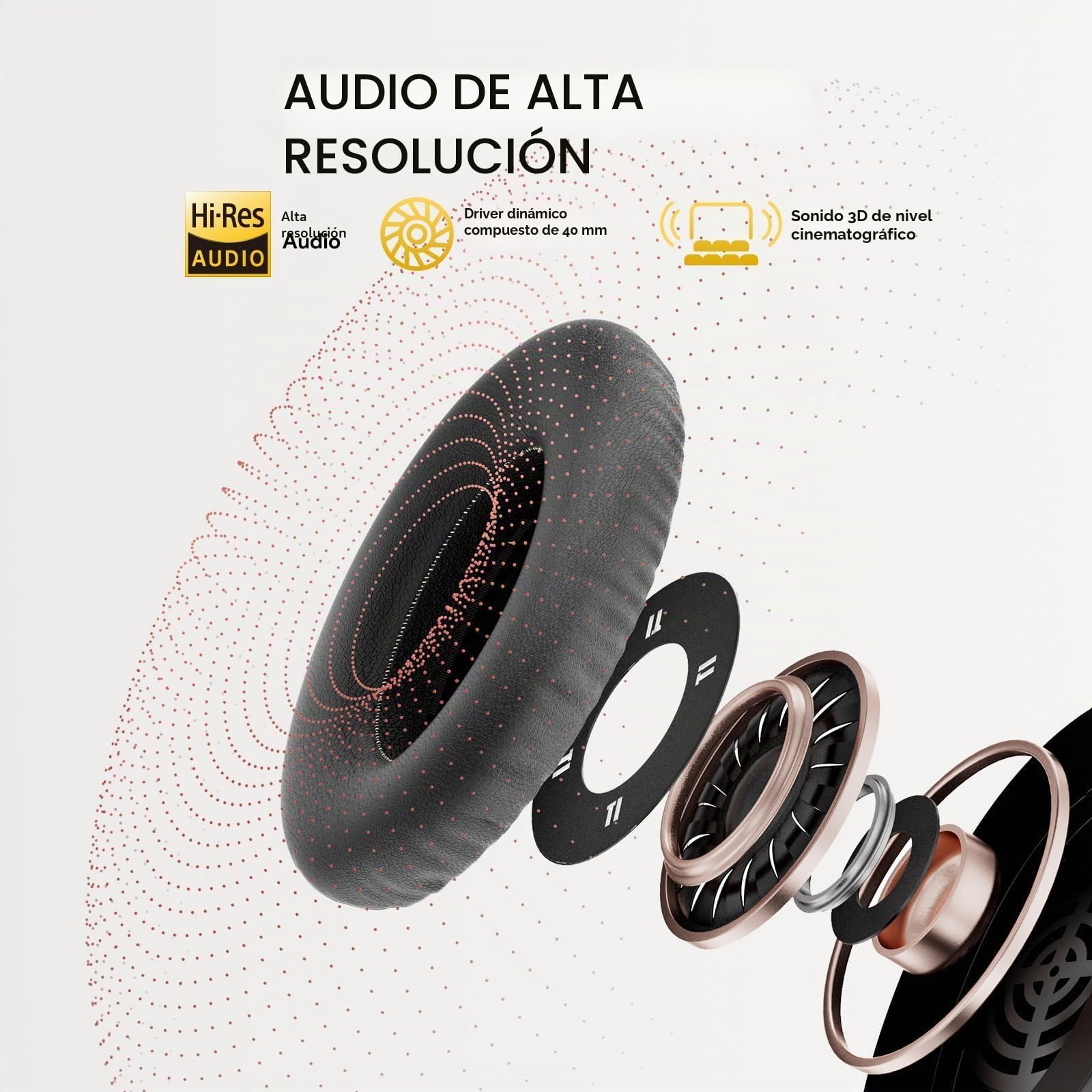 QCY H3 Cascos Inalámbricos Bluetooth 5.4 Diadema con Cancelación de Ruido Activa Híbrida, Hi-Res Audio, 60 Horas de Reproducción, Plegables Auriculares Over Ear Compatible con iOS/Android